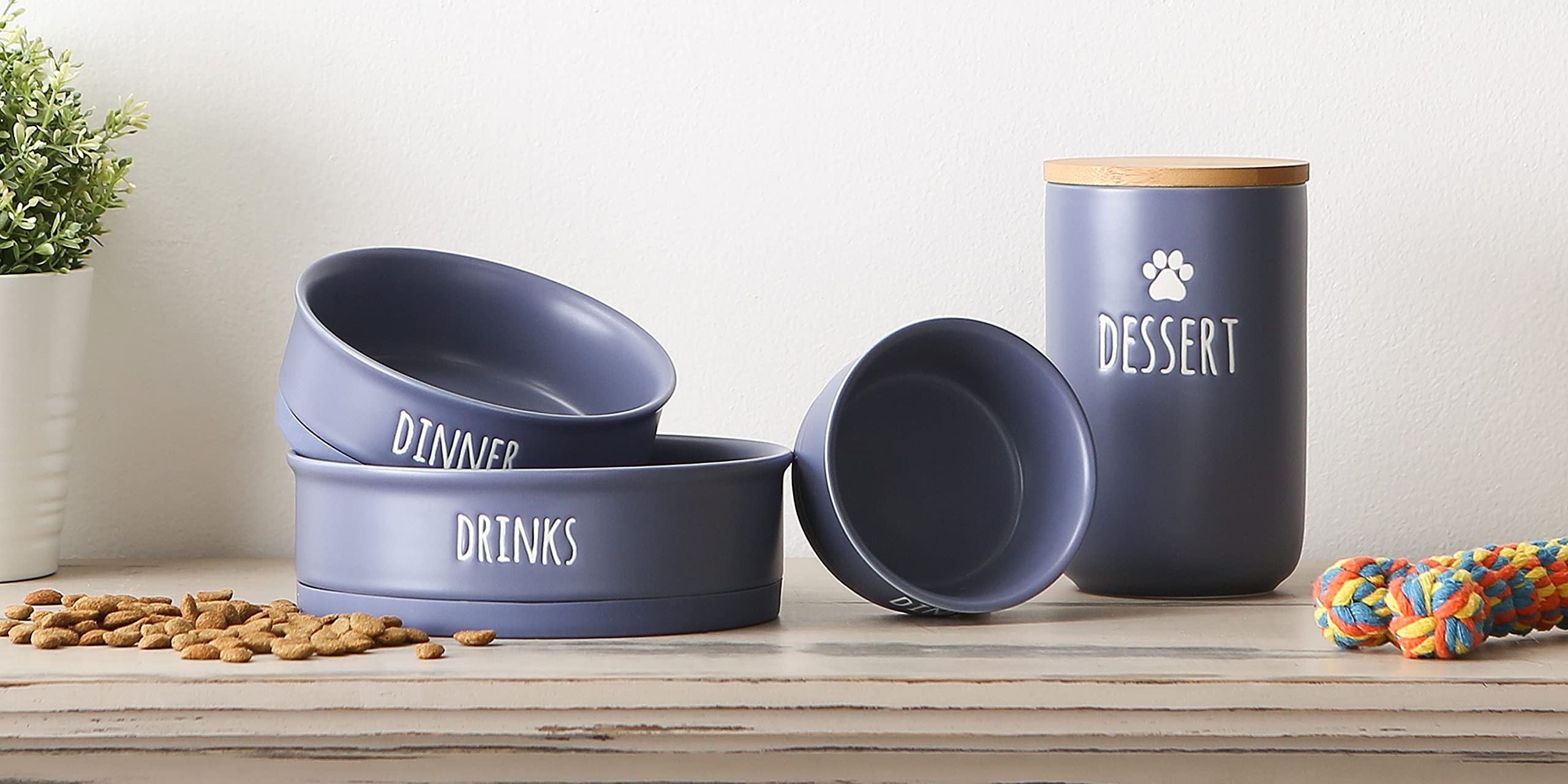 Bone Dry Ceramic Pet Bowls for Dogs & Cats Dishwasher & Microwave Safe, Non-Slip Bottom for Secure Feeding with Less Mess, Mediu