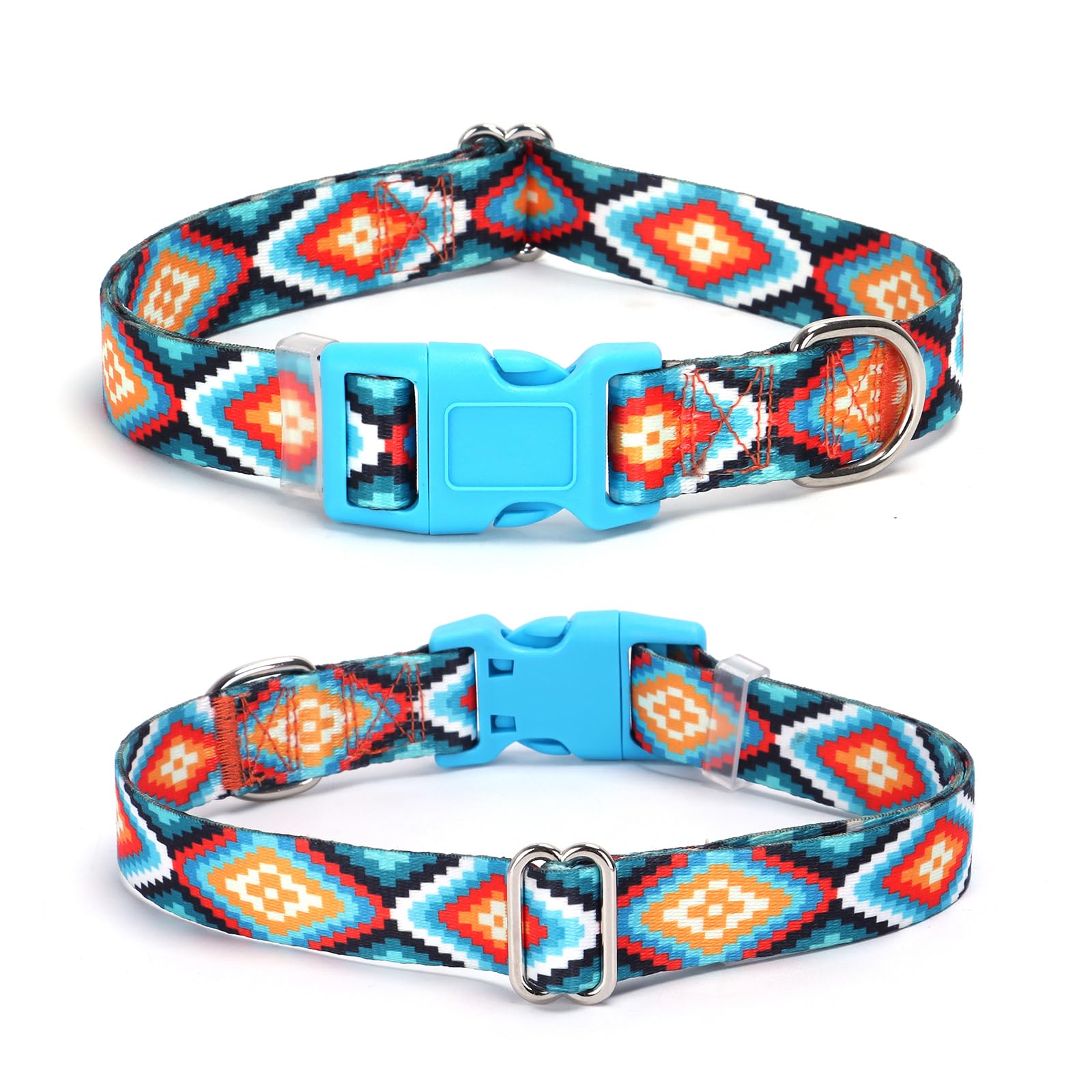 Western Dog Collar, Tribal Boho Stylish Pattern Design Quick Release Buckle Soft Nylon Puppy Collars Adjustable for Xs Small Med
