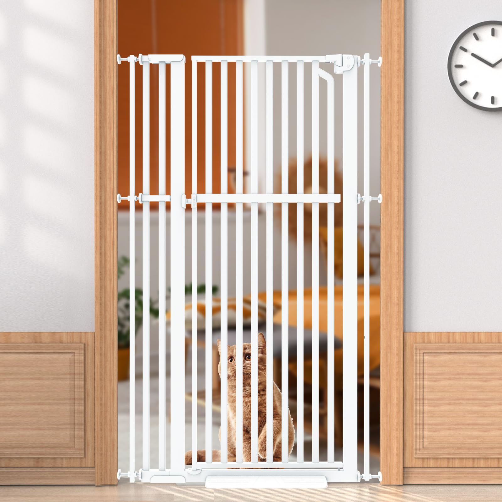 Senneny 63    Extra Tall Cat Gate Auto Close & One-Hand Open, Includes Extension Kits, No Drilling Pressure Mounted Kits and Wal