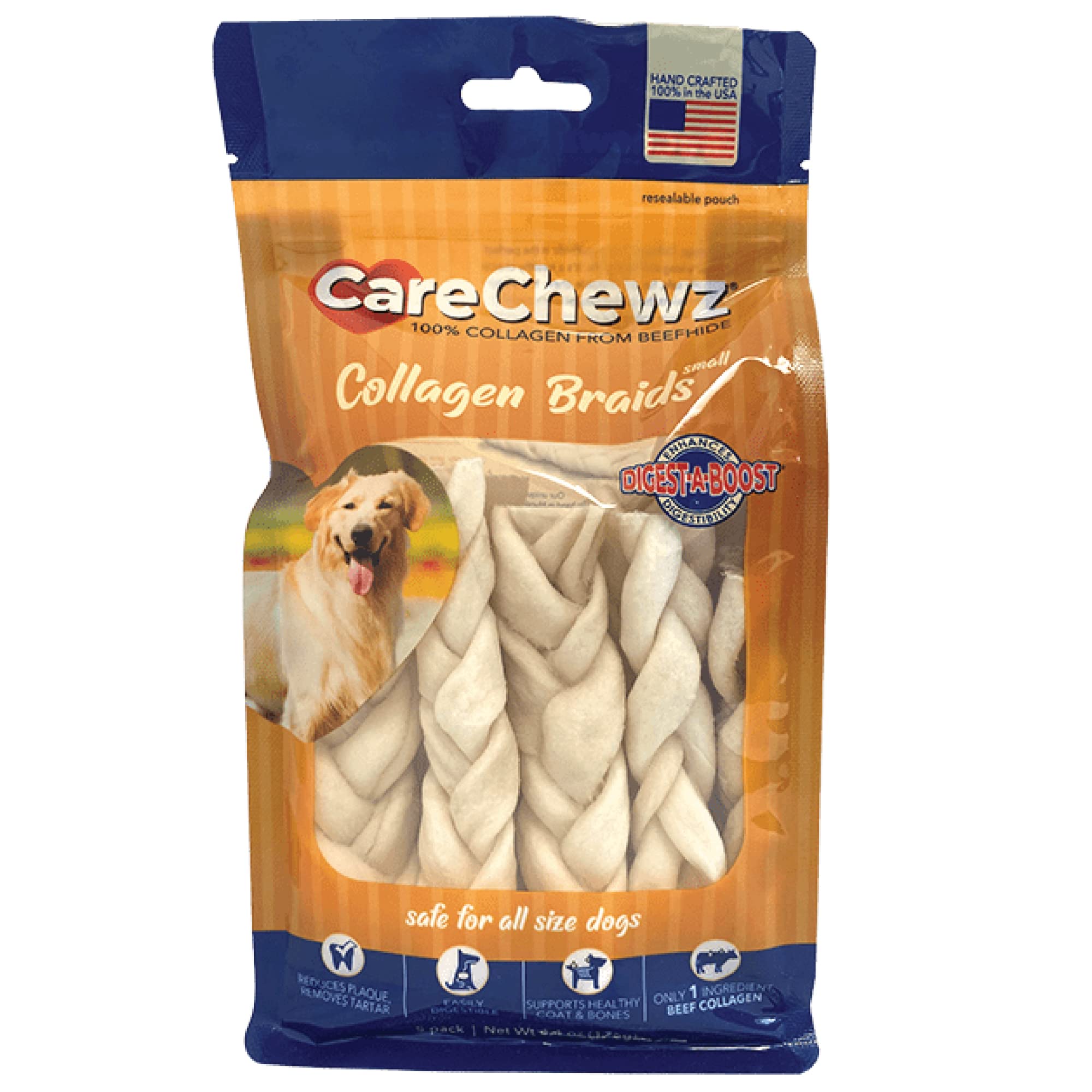 Pet Factory CareChewz Collagen 6-7 Skinny Braided Sticks Dog Chew Treats - Natural Flavor, 5 Count/1 Pack