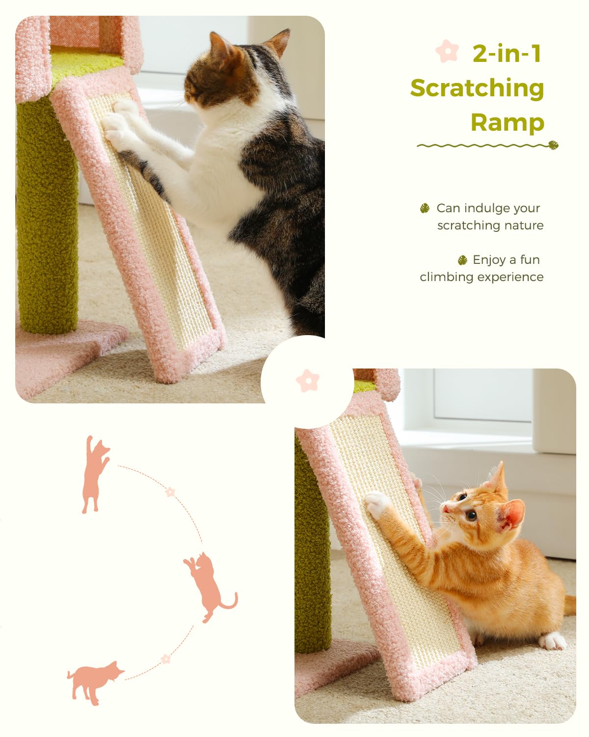 Muttros Flower Cat Tree 47.2' Multi-Level Cat Tower With Sisal Covered Scratching Posts, Cute Cat Condo For Indoor Small Medium