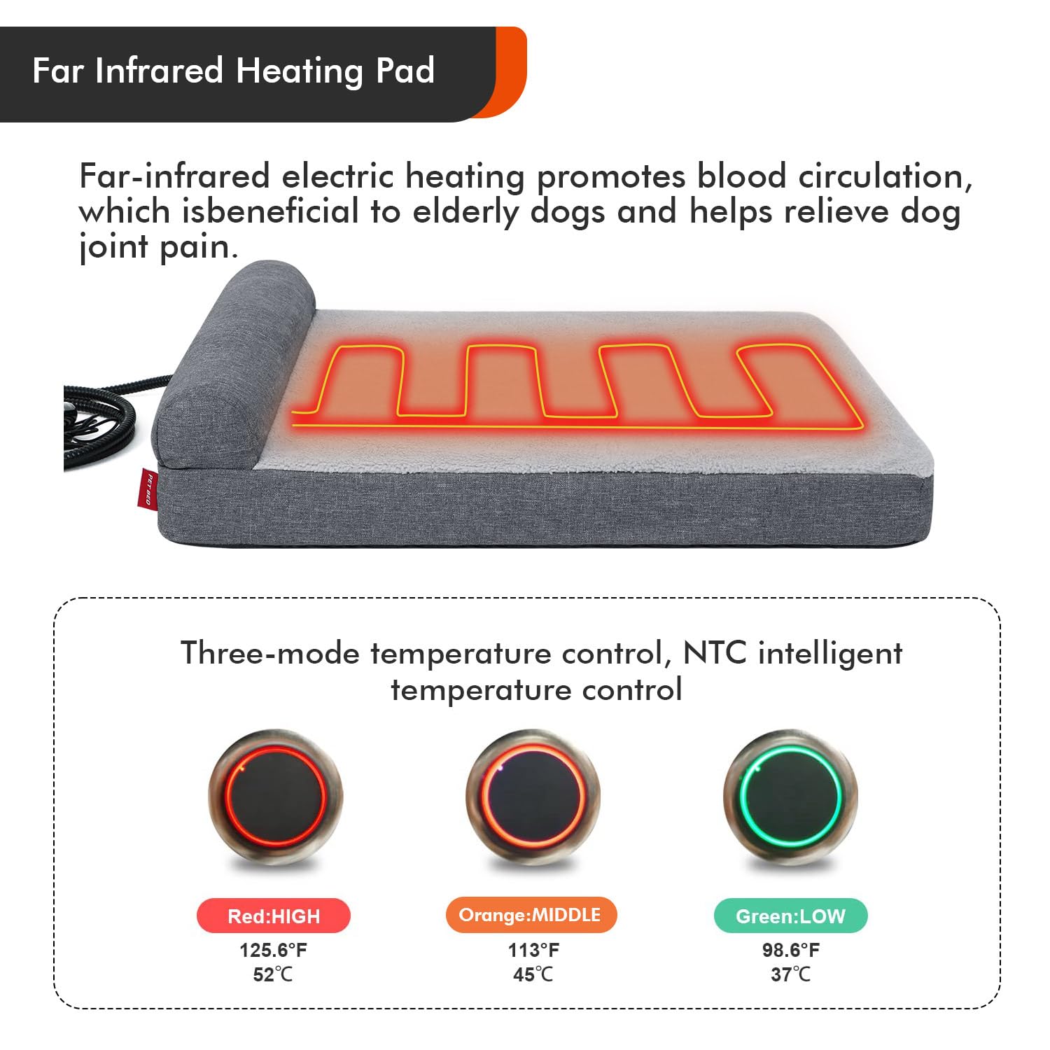 Mocobd Heated Dog Bed,Heating Pad Orthopedic Dog Bed With Memory Foam, Heated Pet Bed & Removable Waterproof Cover For Medium, L