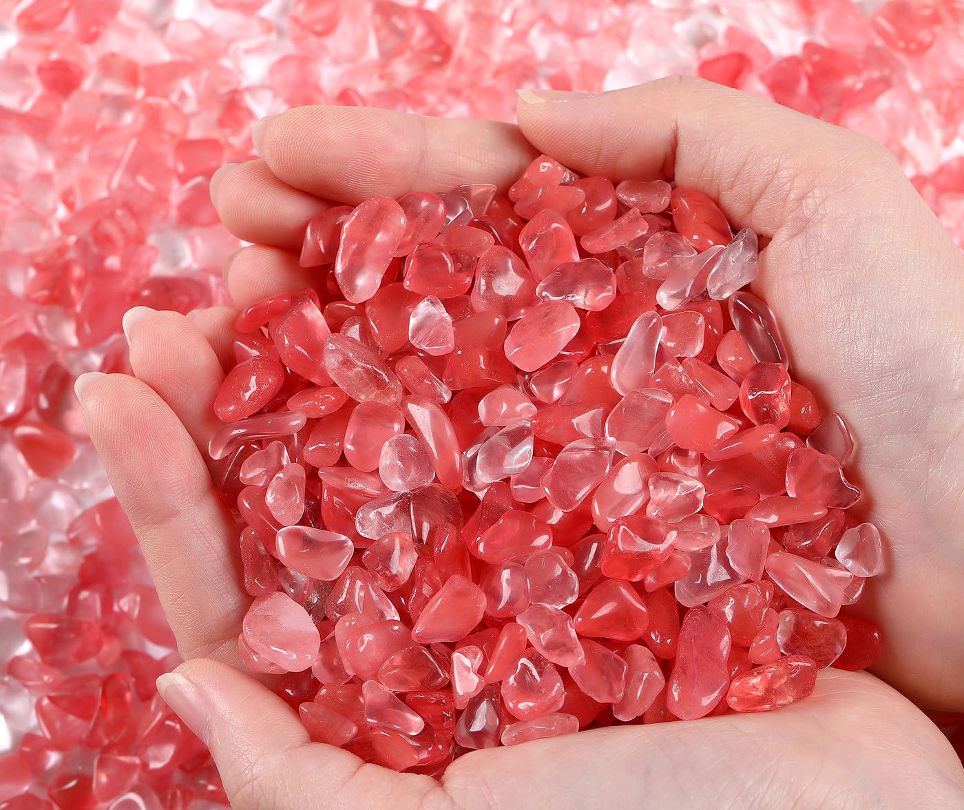 QINJIEJIE Cherry Quartz Crystals Chips Natural Stone Gravel Bulk Crushed Rocks Pieces Polished Quartz Stone 0.55Lbs Decorative F