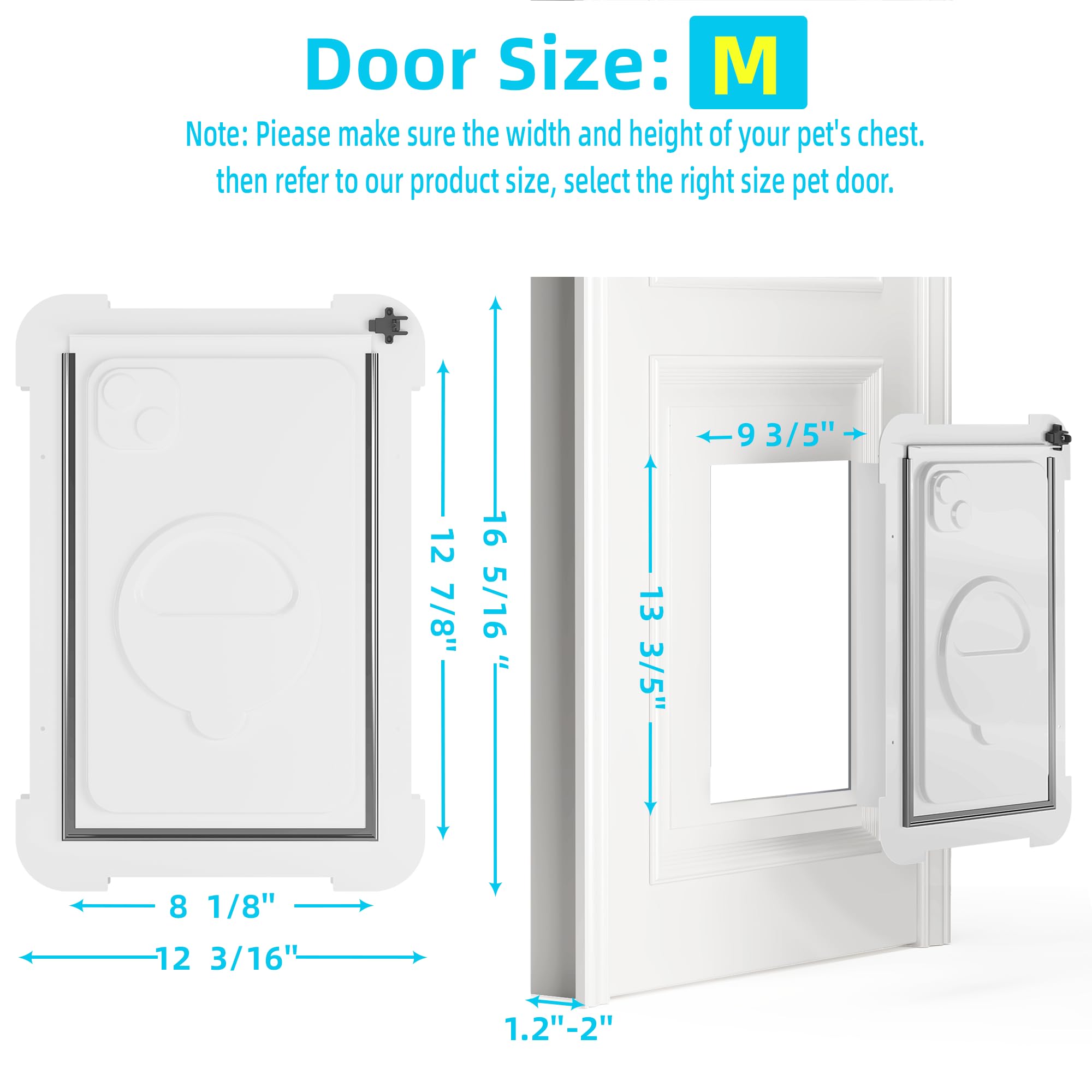 3-Flap Medium Dog Door For Door With Metal Sliding Lock Panel, Energy Efficient Pet Door With Steel Frame, Telescoping Tunnel,Ne