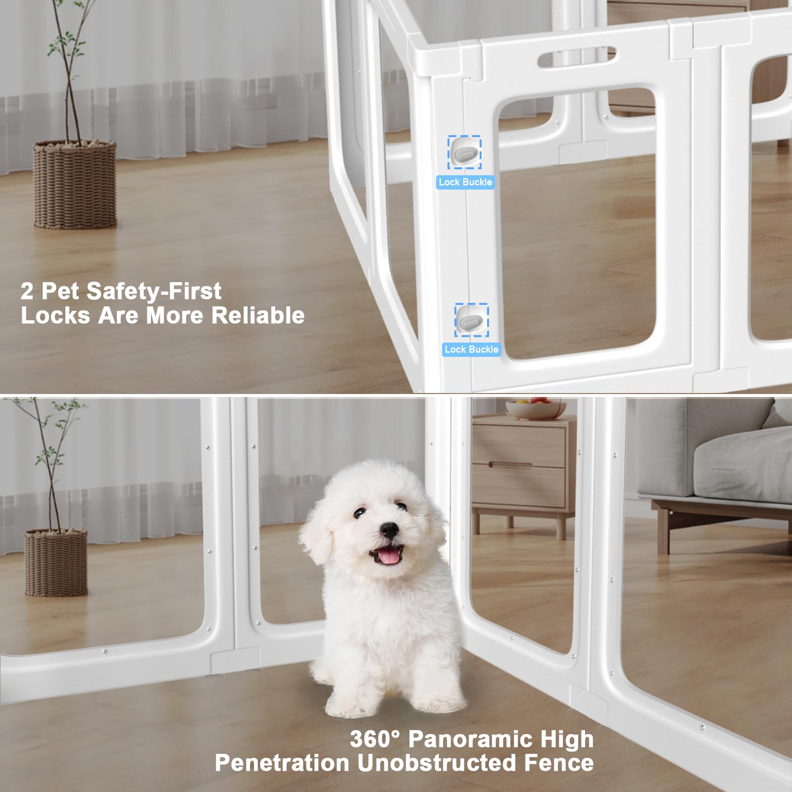 12 Pcs Panoramic Clear Acrylic Dog Playpen With 2 Doors, Acrylic Plastic Dog Playpen For Small Dogs Indoor, Unobstructed Dog Fen