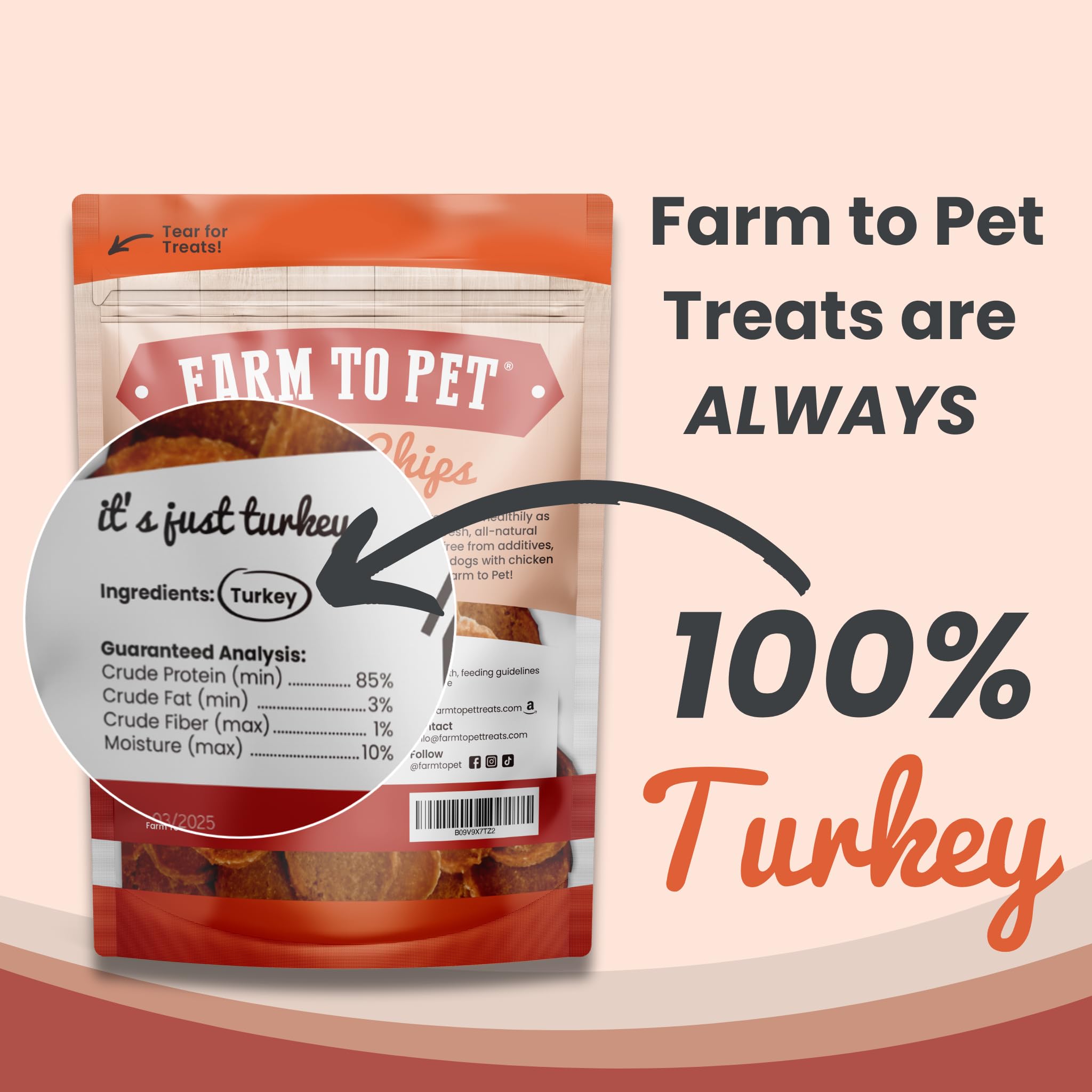 Farm To Pet Dog Training Treats, Healthy Turkey Dog Treats - 12 oz, Crunchy, Single Ingredient, All Natural Turkey Chips, Easy t