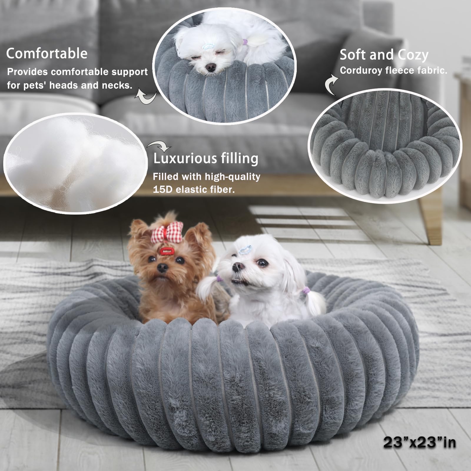 Dog Beds Small Sized Dog Washable Calming Anti-Anxiety Donut Puppy Bed For Small Dogs And Cats,Cozy Soft Anti-Slip Round Large C