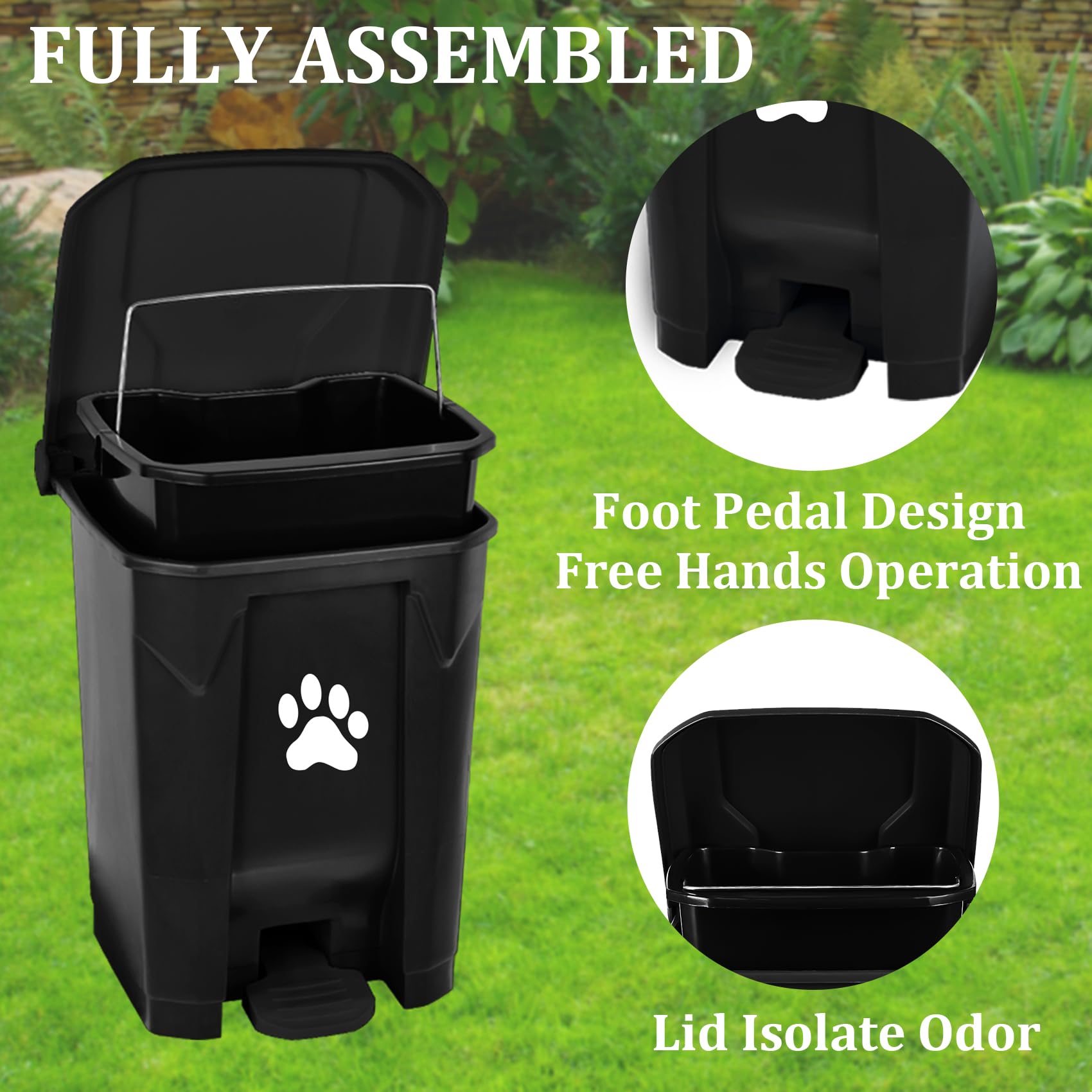 Mayayaday Outdoor Dog Poop Trash Can With Lid, Dog Waste Trash Can Pet Waste Container Pooper Scooper For Yard Garden Kitchen Wi