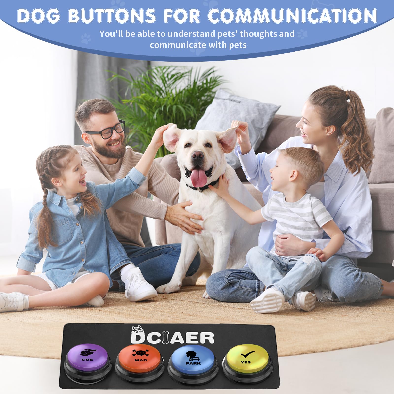Dciaer Dog Communication Buttons, 4 Pieces, 30S Recordable Voice, Pet Training Buttons, With Manual, Batteries, 24 Scene Modes,