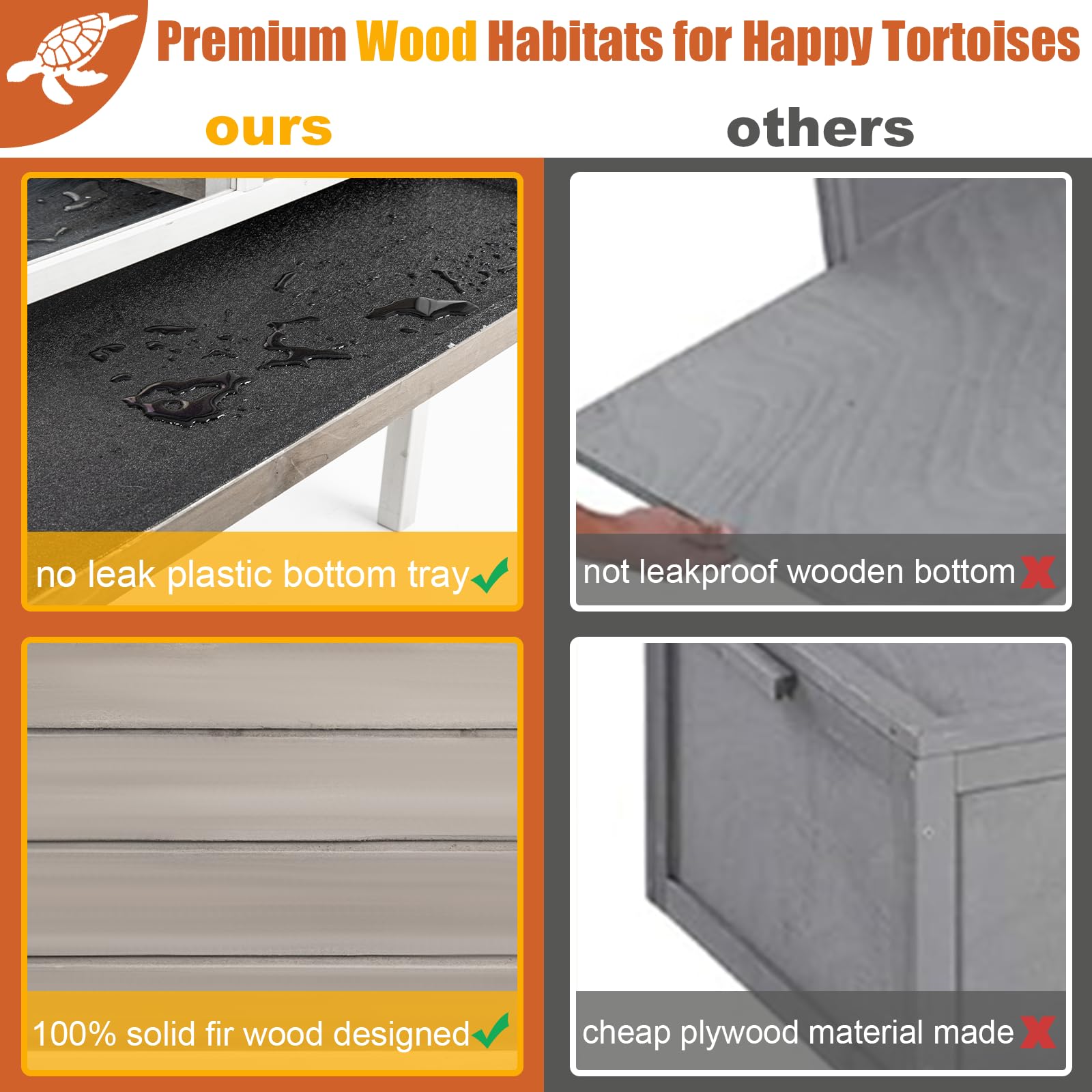 Ketive Tortoise Habitat Large Wooden Tortoise Enclosure Habitat With No-Leaking Tray Indoor & Outdoor, Reptile Cage For Small An