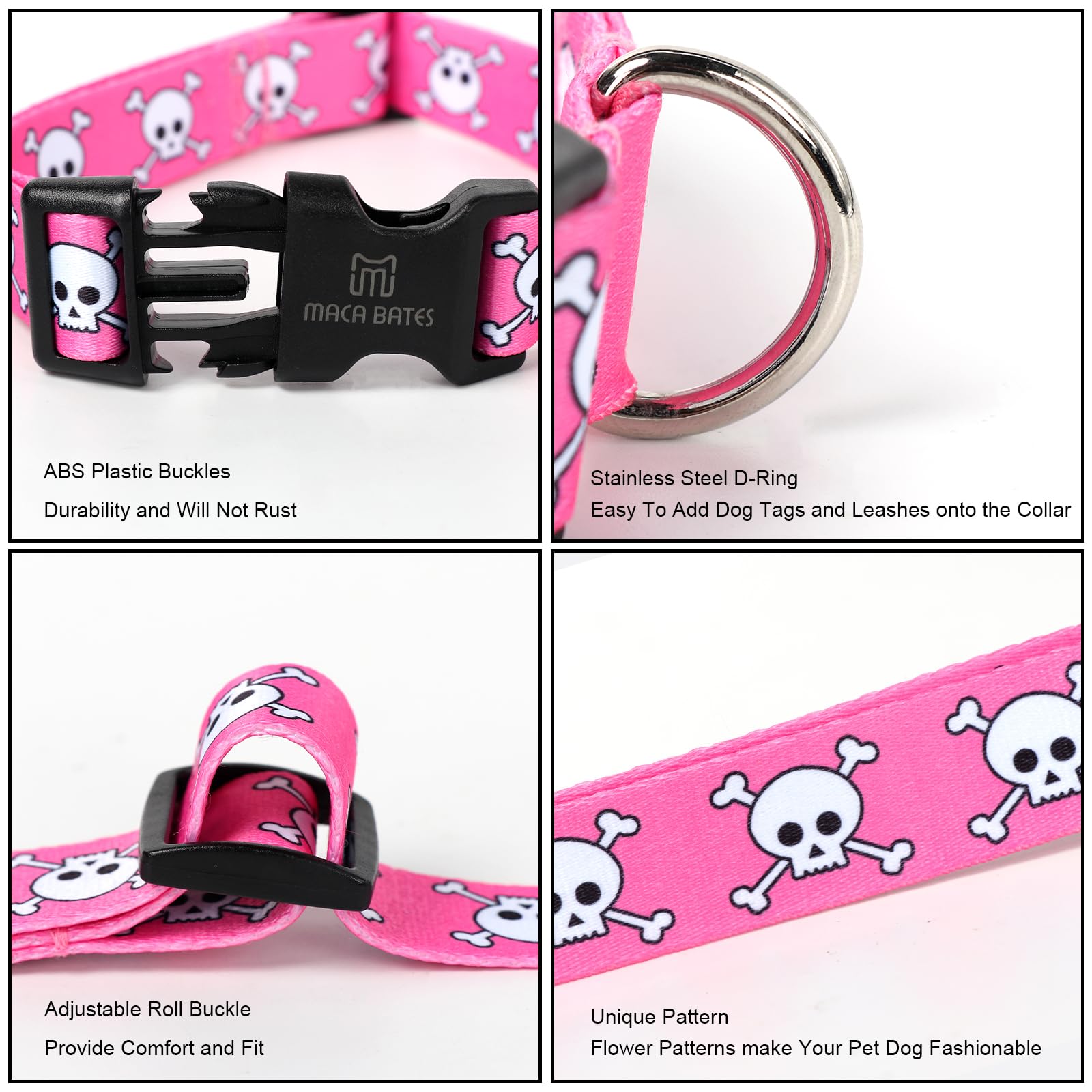 Maca Bates Halloween Pink Skull Dog Collar Cute Spooky Puppy Collars Durable Soft Adjustable Birthday Gift For All Saints'Day Xs