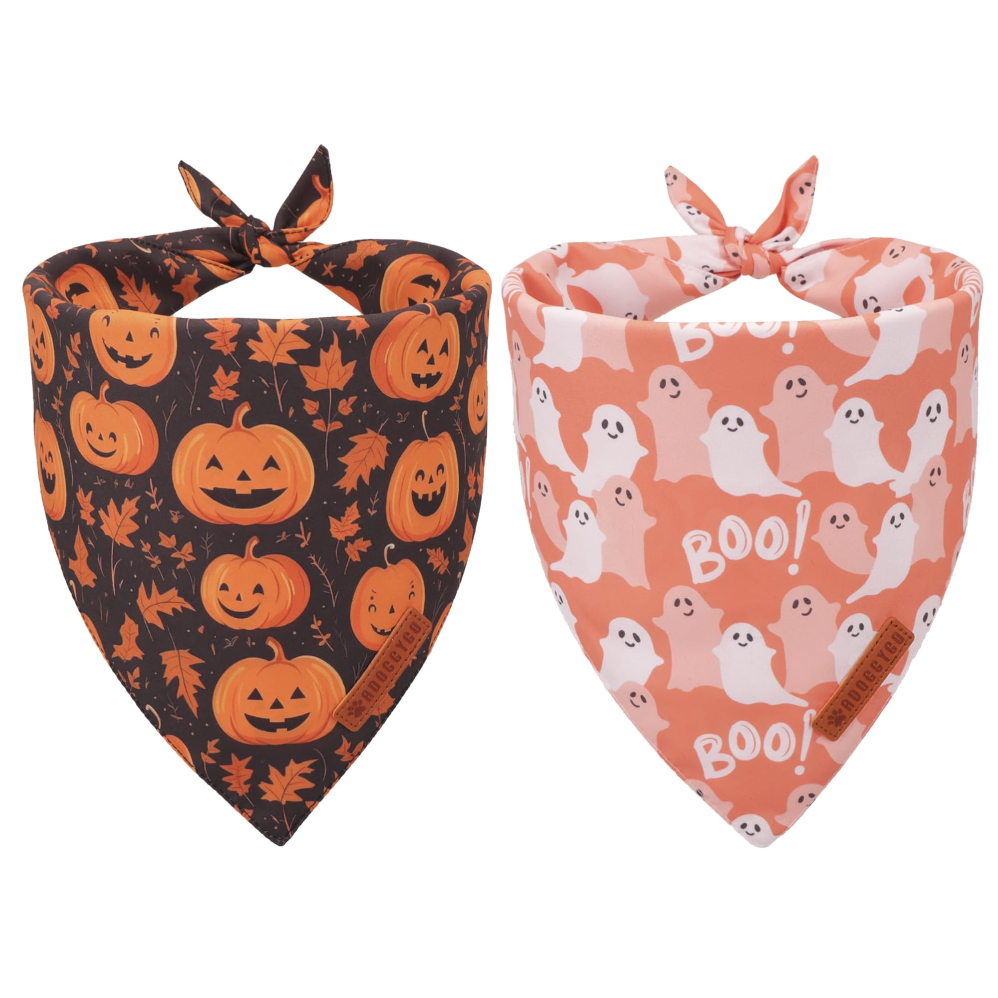 Adoggygo Halloween Dog Bandana, Pumpkin Ghost Pet Scarf, Orange Black Halloween Bandanas For Medium Large Dog (Large)