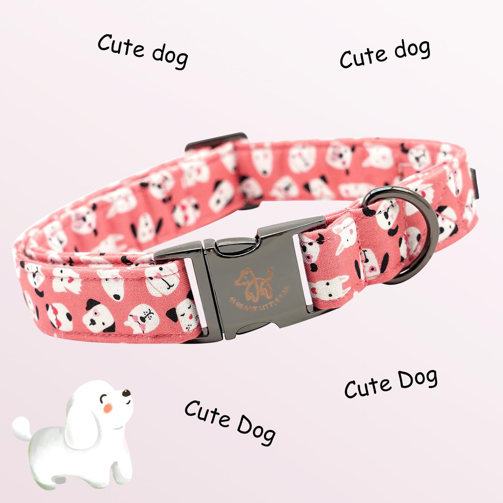 Elegant Little Tail Pink X-Small Dog Collar, Unique Design with Matching Bow, Cotton, Standard Collar, Extra Small Dogs
