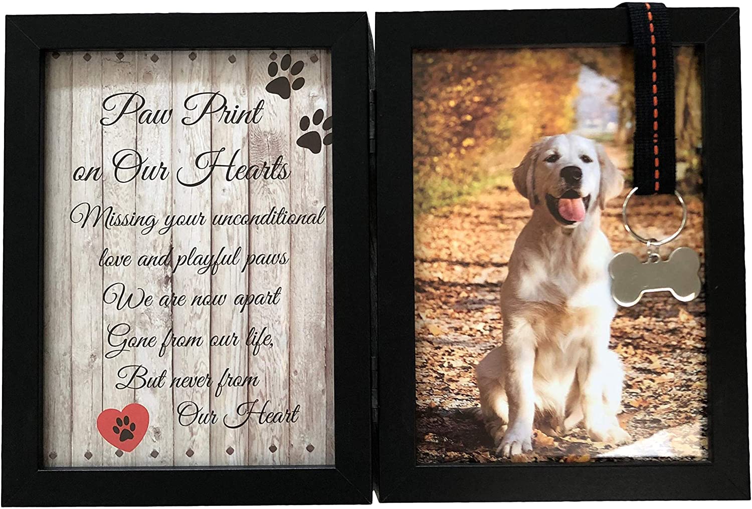 Pawprints Remembered Pet Memorial 5'X7' Picture Frame For Dog Or Cat With Ribbon And Tag - Features A Folding Photo Frame And Sympathy Poem - Loss Of Pet Thoughtful Folding Gift