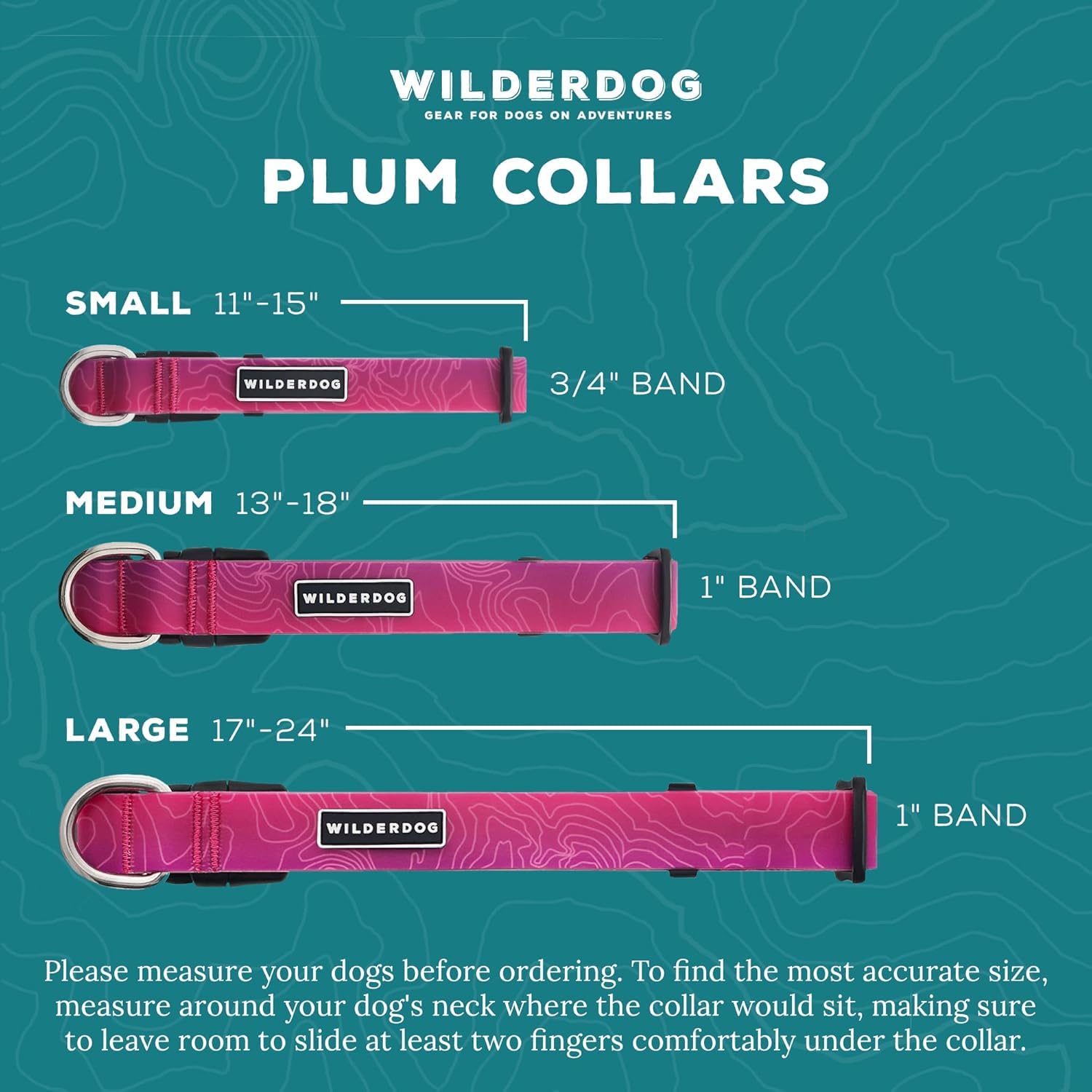 Wilderdog Waterproof Dog Collar - Repels Water & Dirt - Large 17''-24'' - Plum