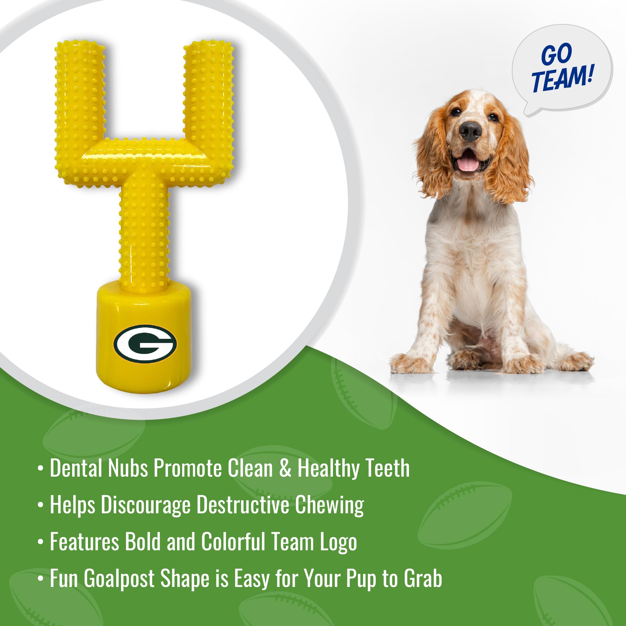 Nfl Green Bay Packers Mega-Chew Hard Nylon Bacon-Flavored Dog Bone Football Goal Post Chew Toy. Interactive Tasty Fun Chew Toy.