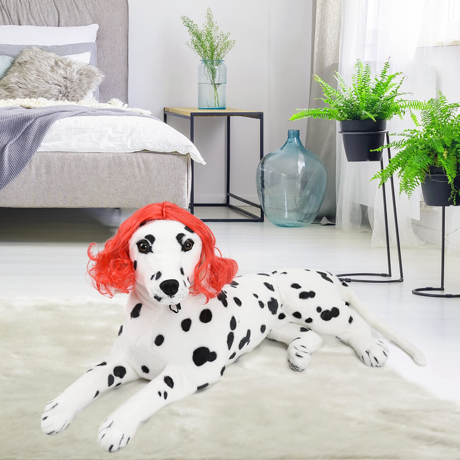 Funny Dog Cat Cosplay Wig, Pet Wigs For Halloween, Christmas, Parties, Festivals, Dog Wigs For Small Medium And Large Dogs (Wine Red)