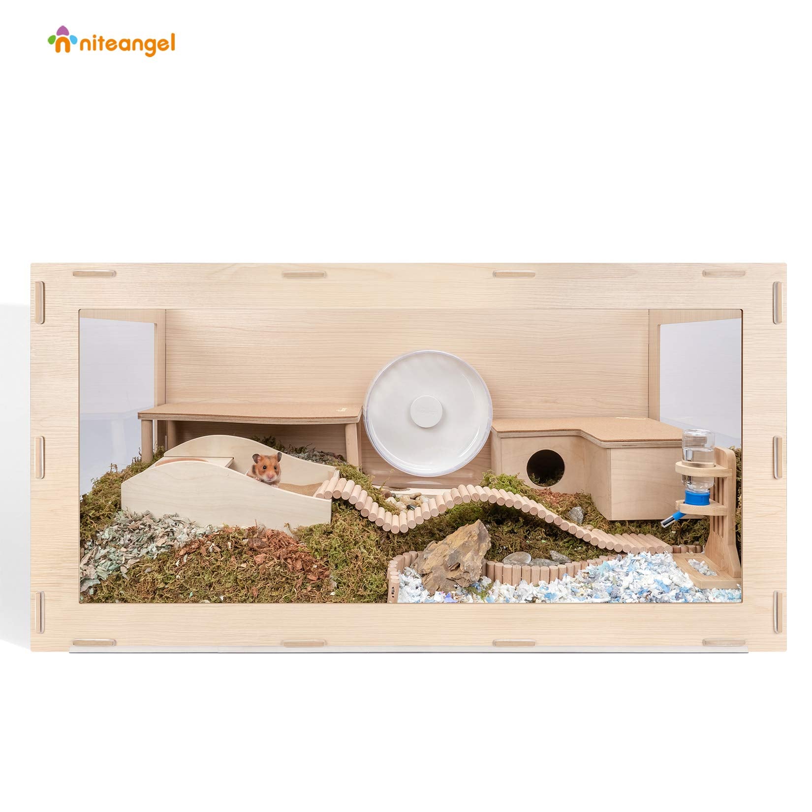 Niteangel Bigger World - Mdf Aspen Terrarium For Hamster Gerbils Mice Lemming Degus Or Other Small-Sized Pets(39.4 X 19.7 X 19.7 Inches, Burlywood)
