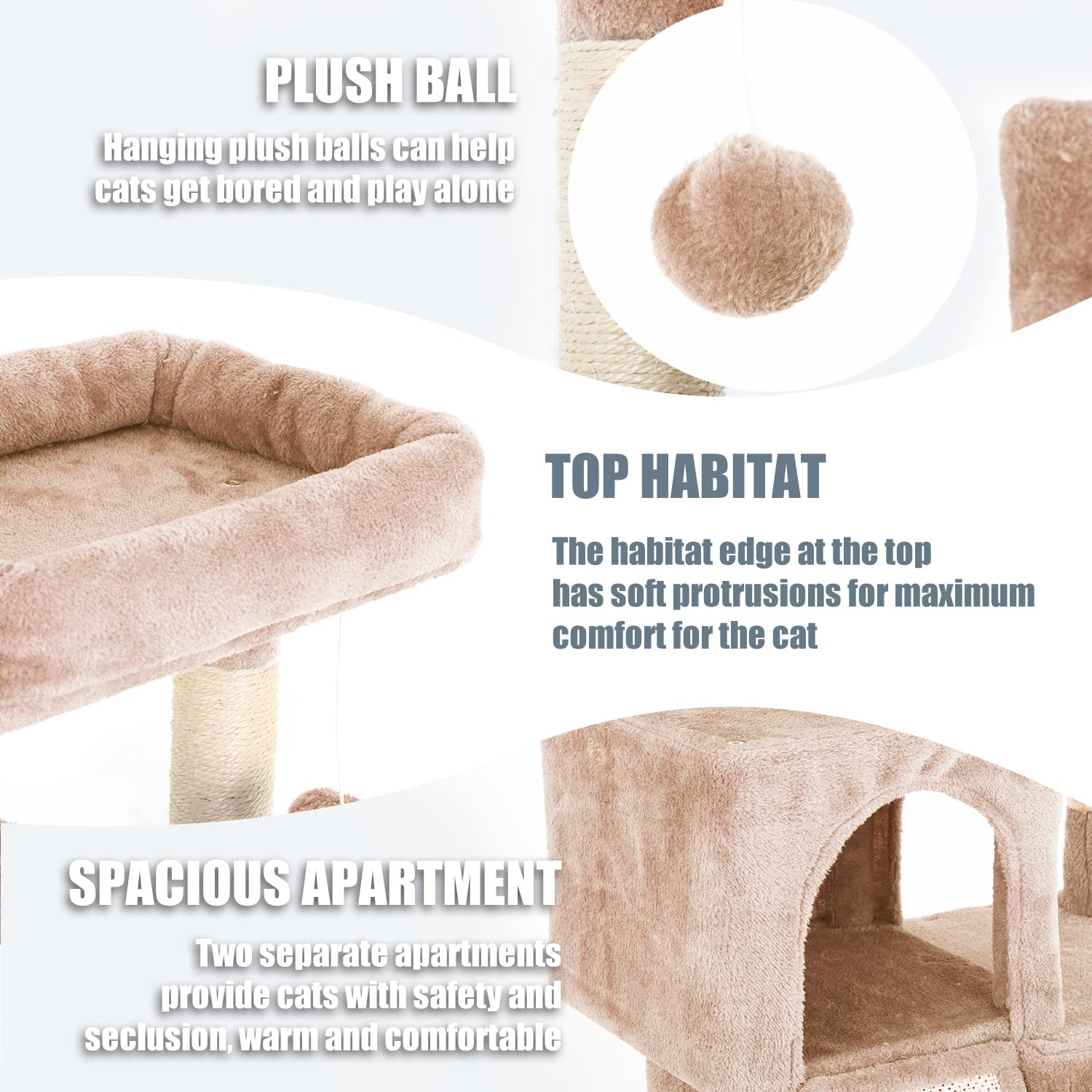 Cat Tree For Indoor Cats, 36In Cat Tower Multi-Level Cat Condo With Sisal Scratching, Scratching Board, Dangling Ball, Extra Lar