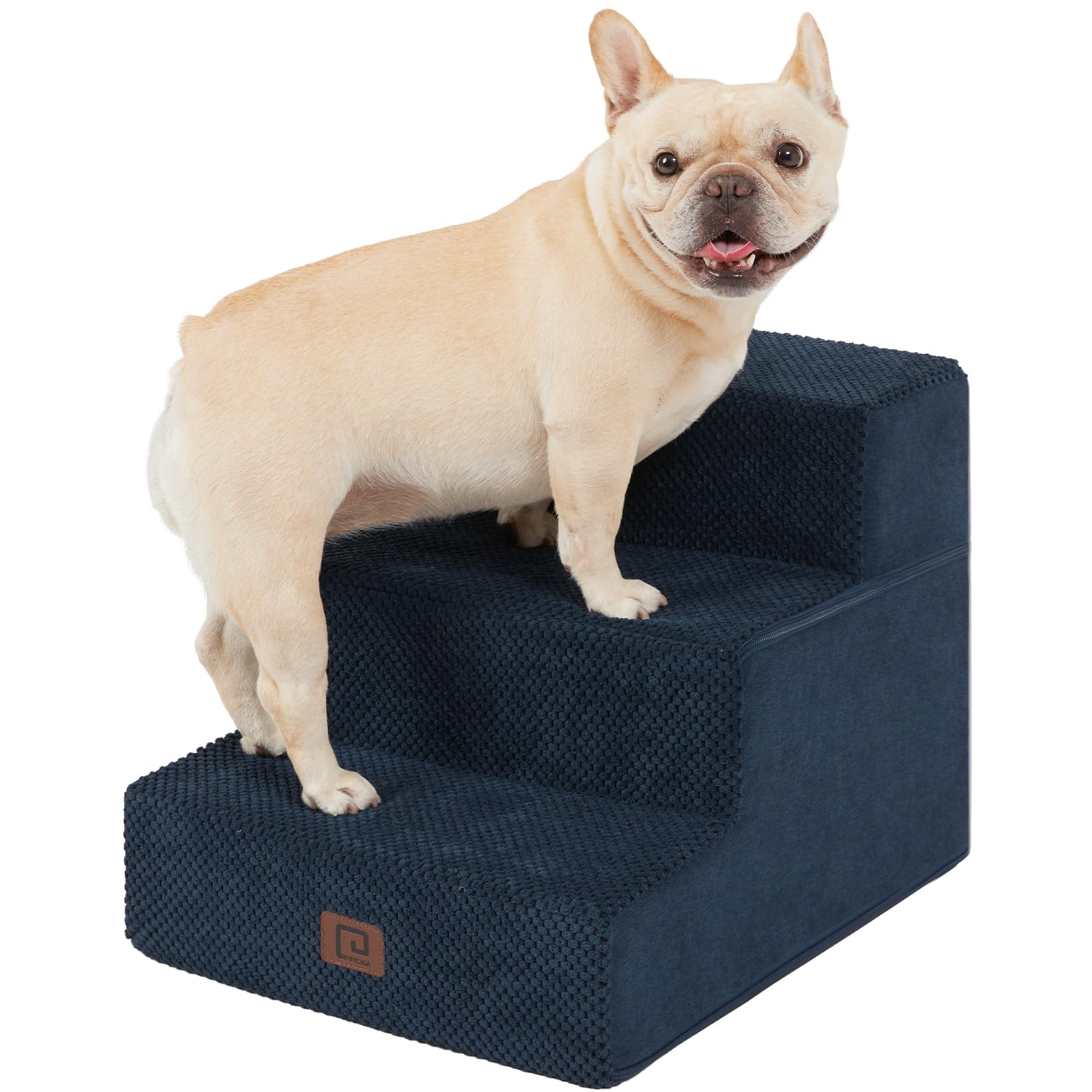 Eheyciga Dog Stairs For Small Dogs 13.5' H, 3-Step Dog Steps For Couch Sofa And Chair, Pet Steps For Small Dogs And Cats, Non-Slip Balanced Dog Indoor Ramp, Navy Blue