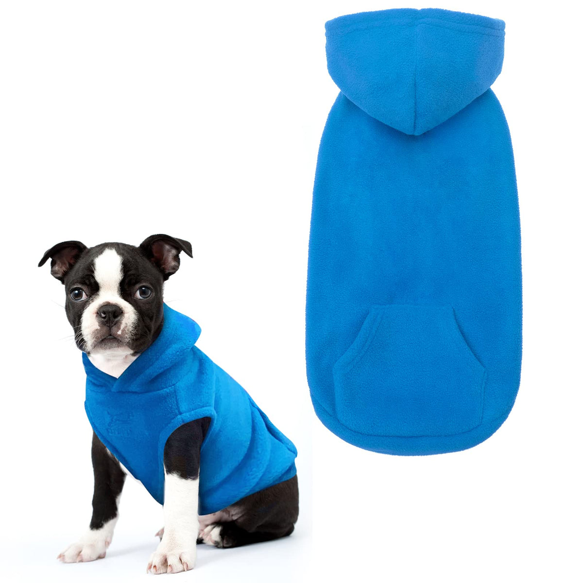 Expawlorer Pet Dog Clothes With Pocket, Polar Fleece Dog Hoodie Fall Cold Winter Sleeveless Sweater With Hat Warm Cozy Sweatshirt For Small To Large Dogs Boy And Girl (Blue, S)