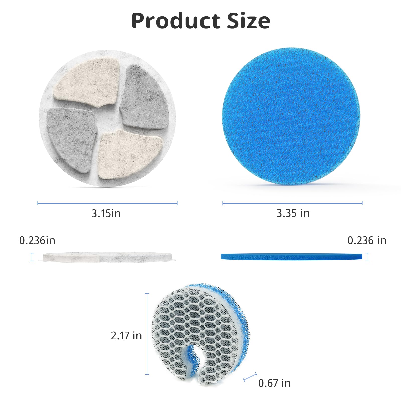 Stainless Steel Cat Water Fountain Filters, 5 Pack Replacement Filters Fit For Round 2L/67Oz Automatic Pet Fountain, Filter With