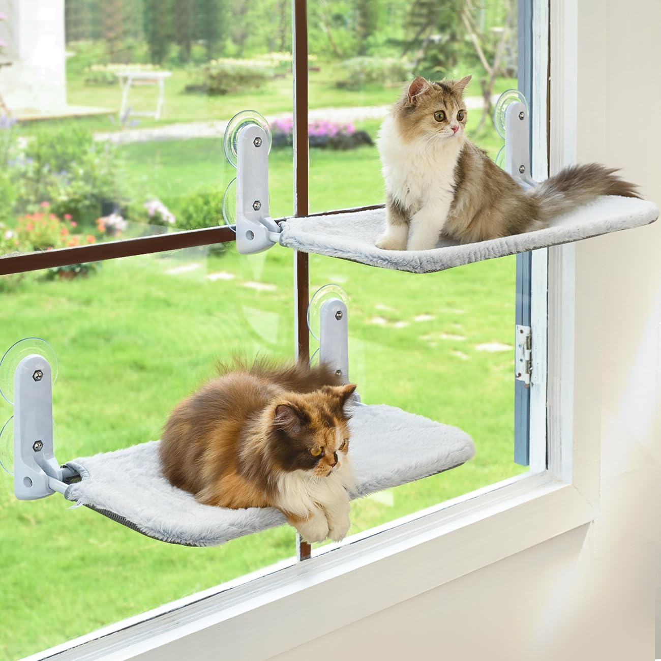 Zoratoo 2Pc Cat Window Perch, Glow In The Dark Cordless Foldable Pet Hammock Bed For Window With Sturdy Metal Frame, Stars Patte