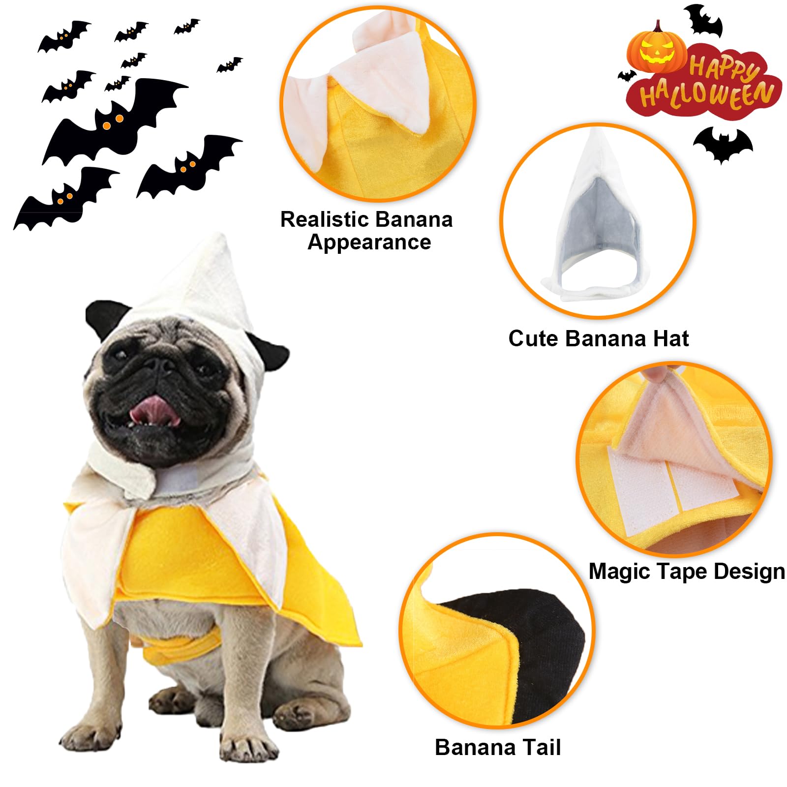 Banana Dog Costume - Funny Halloween Dog Costume Cute Dog Cosplay Jumpsuit Fashion Dress For Puppy Small Medium Large Dogs Special Events Photo Props Accessories