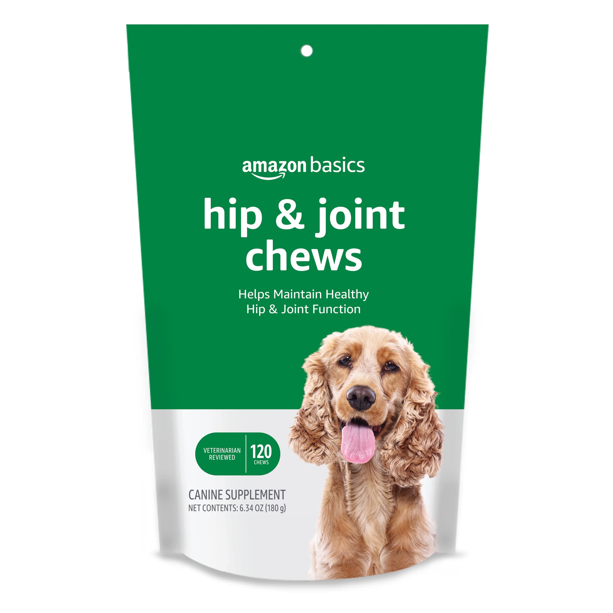 Amazon Basics Dog Hip & Joint Daily Supplement Chews with Glucosamine, MSM, and Vitamin C, Duck Flavored, 120 Count (Previously 