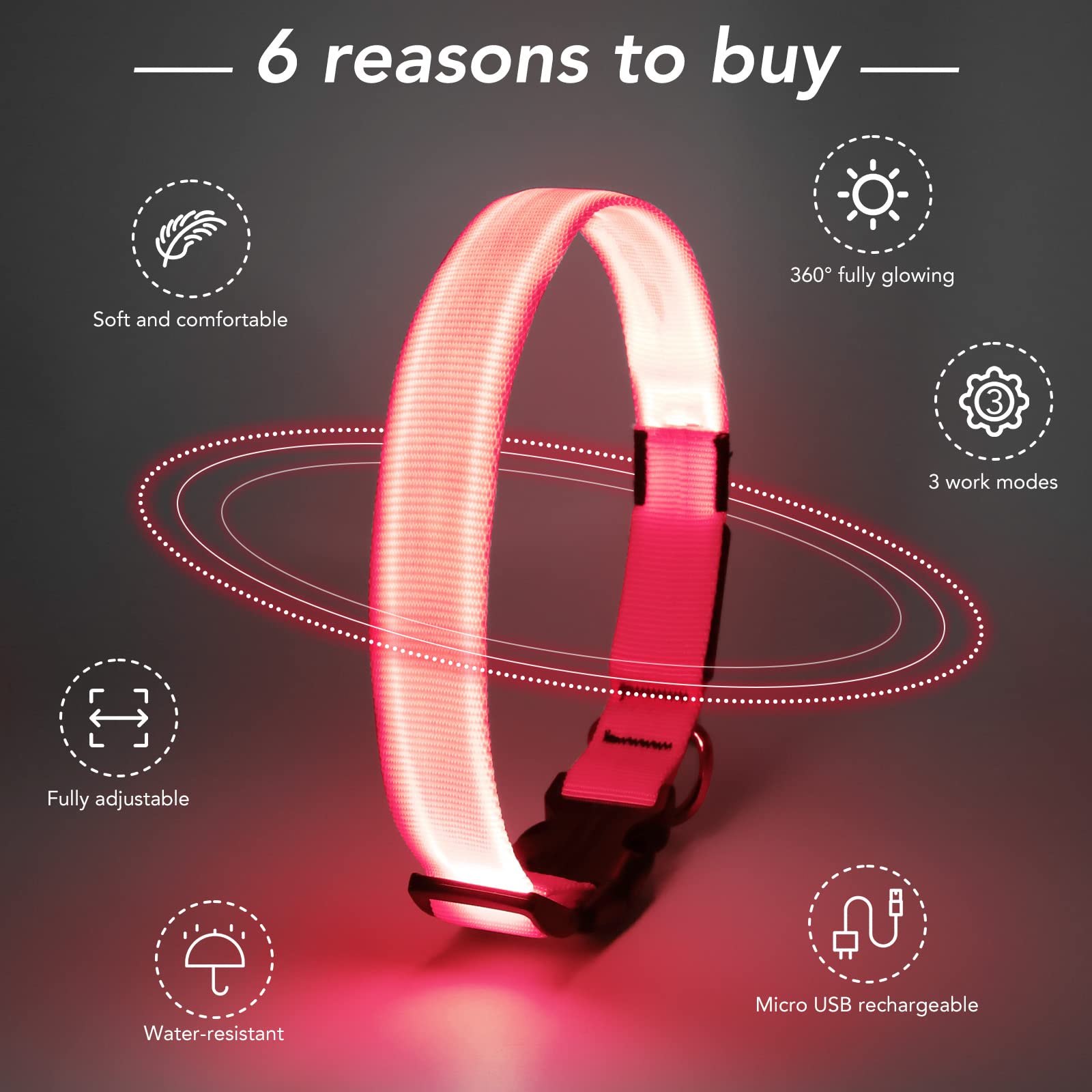 Koskill Light Up Dog Collar At Night, Led Dog Collar Adjustable, Lighted Dog Collar Rechargeable Waterproof, Dog Lights For Nigh