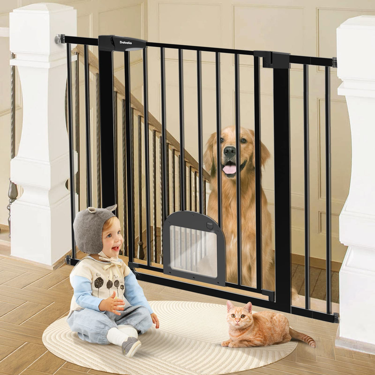 Babelio 36'' Tall Upgraded Baby Gate With Cat Door, 29-43'' Auto Close Durable Dog Gate For Stairs, Doorways And House, Easy Wal
