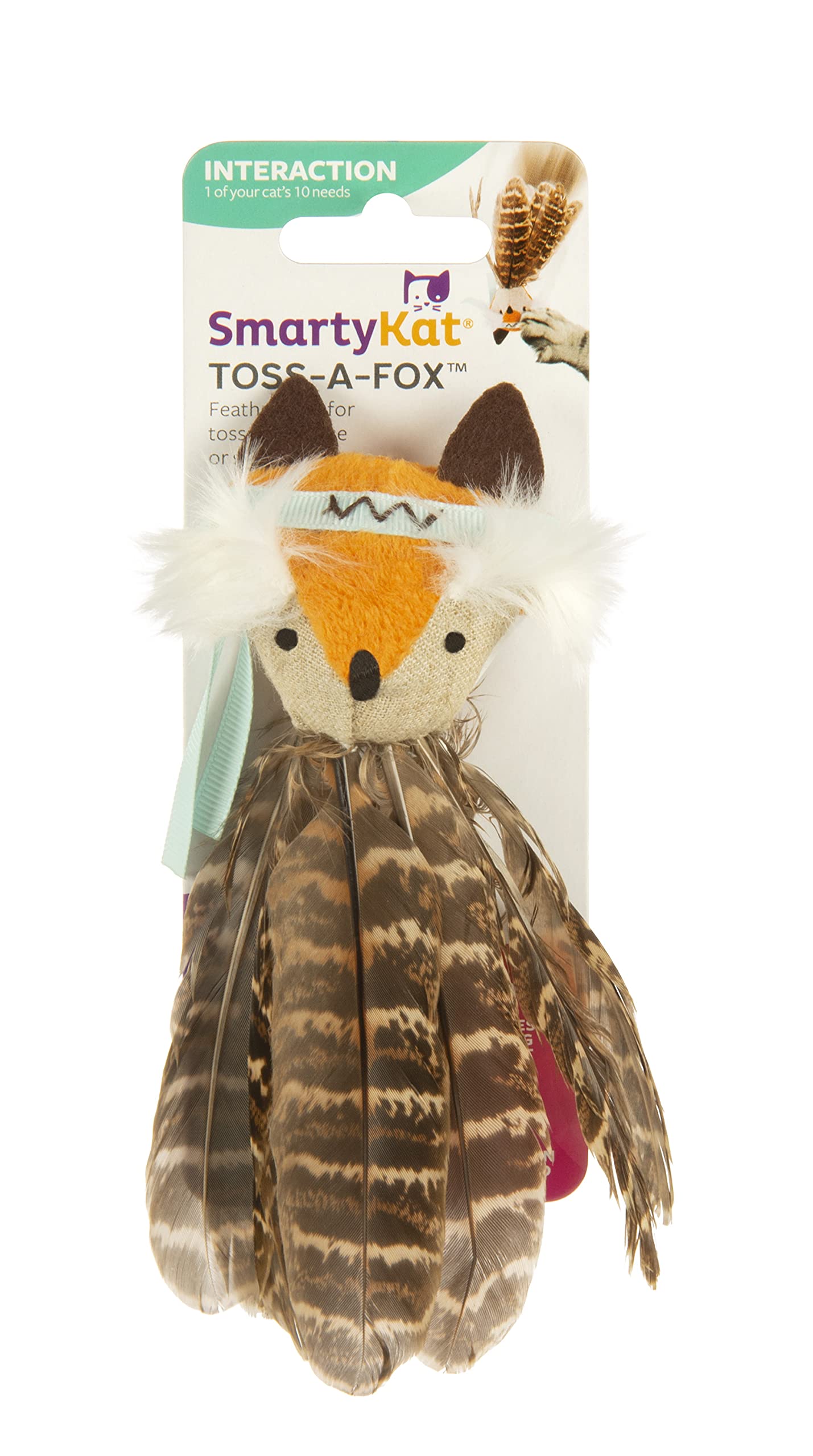 Smartykat Toss-A-Fox Feather Toss & Chase Cat Toy, Randomly Selected Color - Brown Or White, One Size