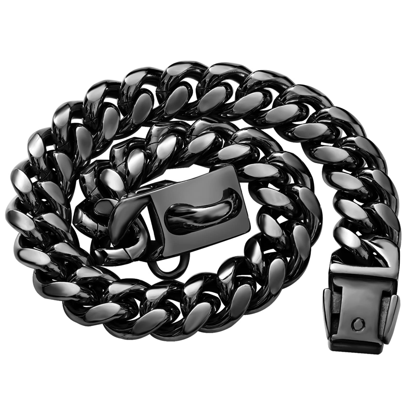 Stainless Steel Dog Collar, Cool Charm Bulldog Jewelry Necklace, Waterproof Rose Gold Black Silver Heavy Duty Curb Cuban Dog Col