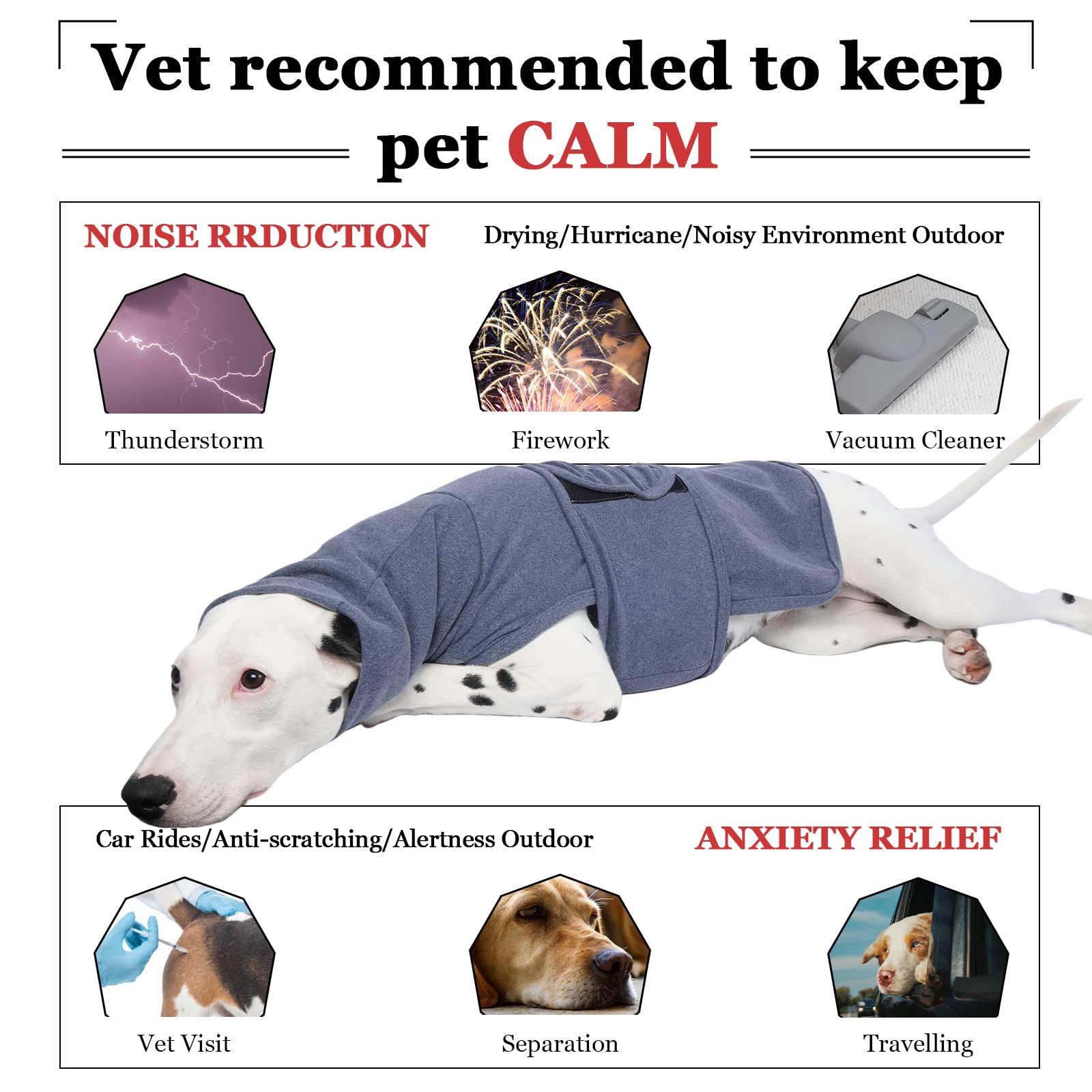 Rozkitch Dog Anxiety Vest Calming Jacket With Hoodie Soft Dog Ears Cover, Warm Clothes With Ear Wrap For Fireworks Travel Vet Vi