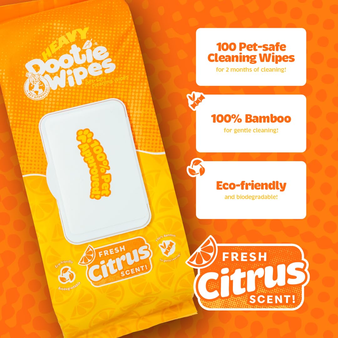 HEAVY Dootie Wipes - Convenient Durable Dog Wipes for Paws, Butt with Very Mild Pleasant Citrus Scent, 100 Count - Puppy Essenti