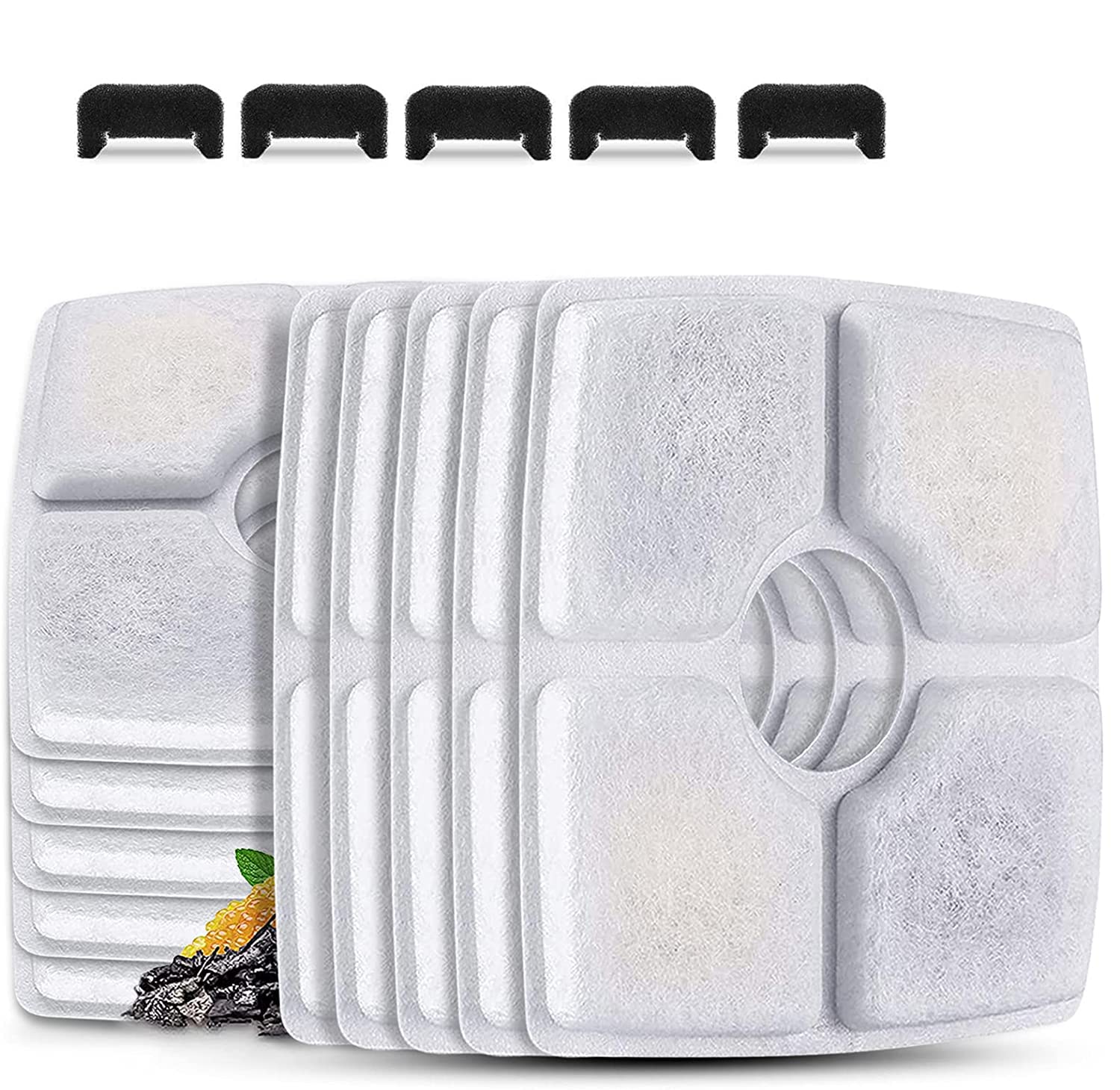 Cat Water Fountain Filters,10 Pack Replacement Filter Fit For Top Square 84Oz/2.5L Cat Pet Fountain, 3 Filtration System With 5 Pre-Filter Sponges