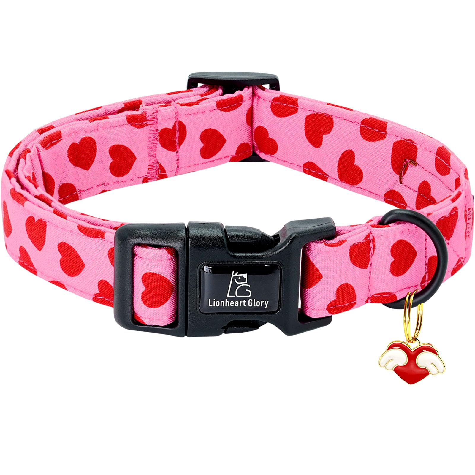 Lionheart Glory Valentine Collar-Red Hearts Dog Collar For Small Cute Pink Dog Collars Spring Female Male Pet Gift Adjustable He