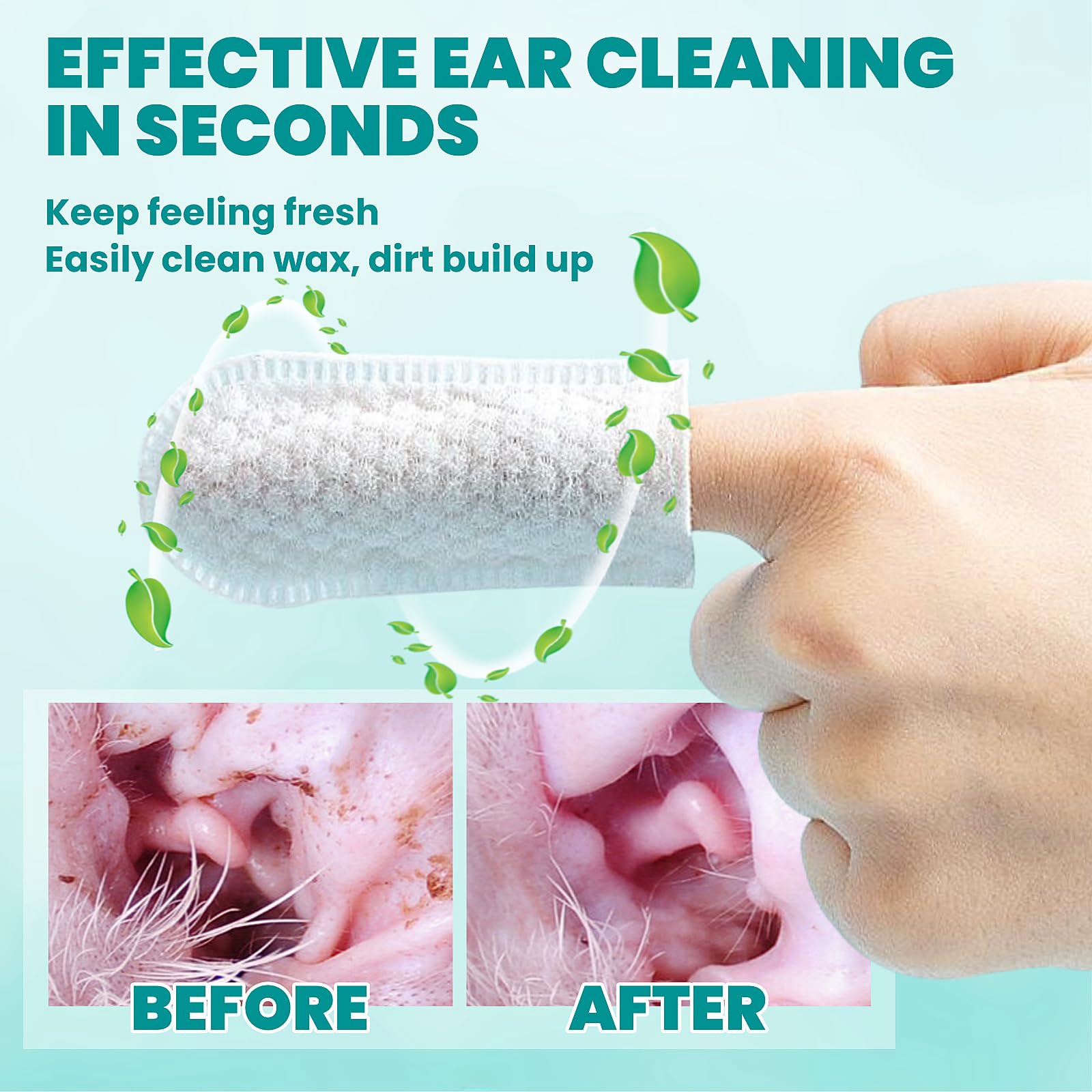 MEDUWEDU Wider Ear Cleaner Finger Wipes 60 Counts, Dog Ear Cleaner, Grooming Kit Care for Dogs and Cats,Otic Cleaning Pads, Remo