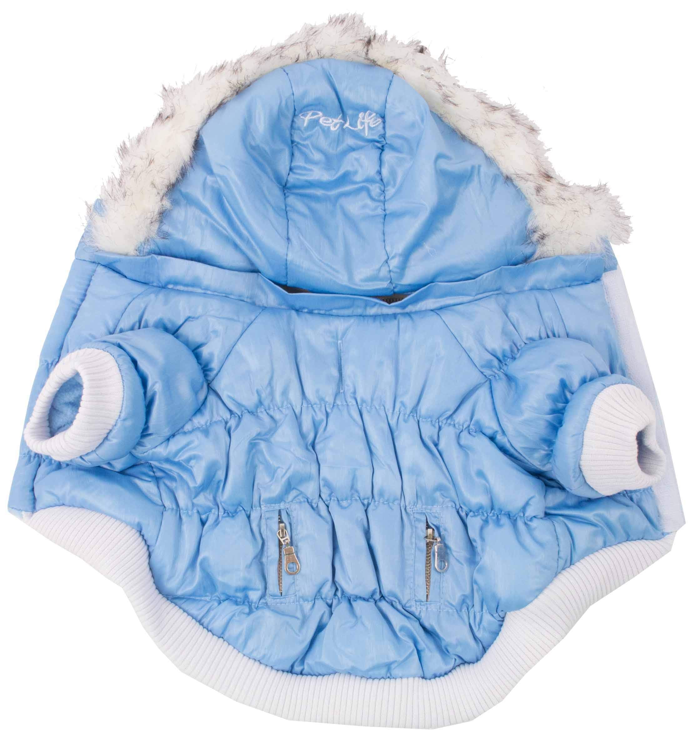 PET LIFE Classic Metallic Fashion Pet Dog Coat Jacket Parka w/ 3M Insulation and Removable Hood, Small, Sky Blue