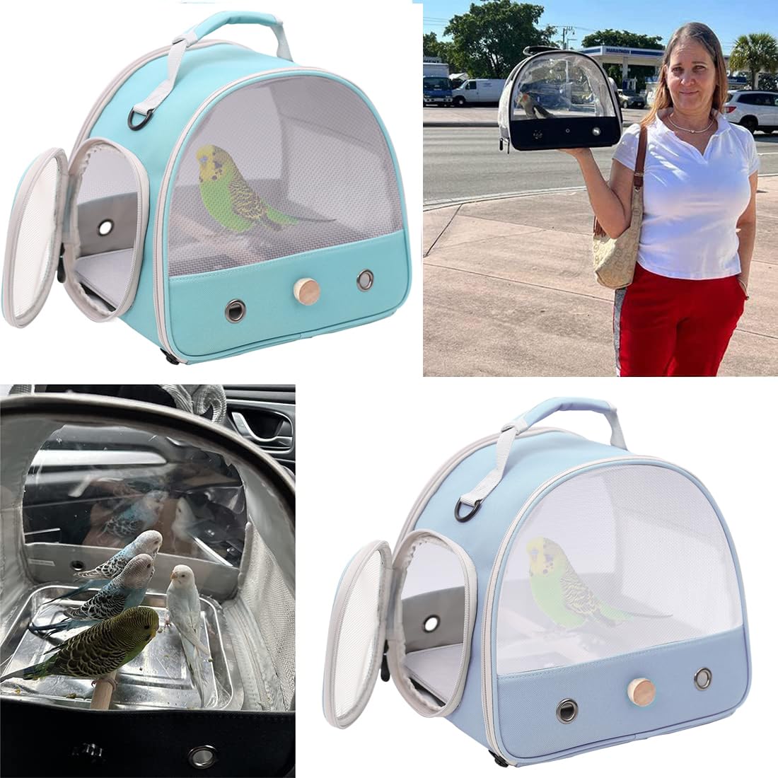 Bird Carrier, Portable Small Bird Parrot Parakeet Carrier with Standing Perch and Soft Mat (NO Tray), Side Access Window Collaps