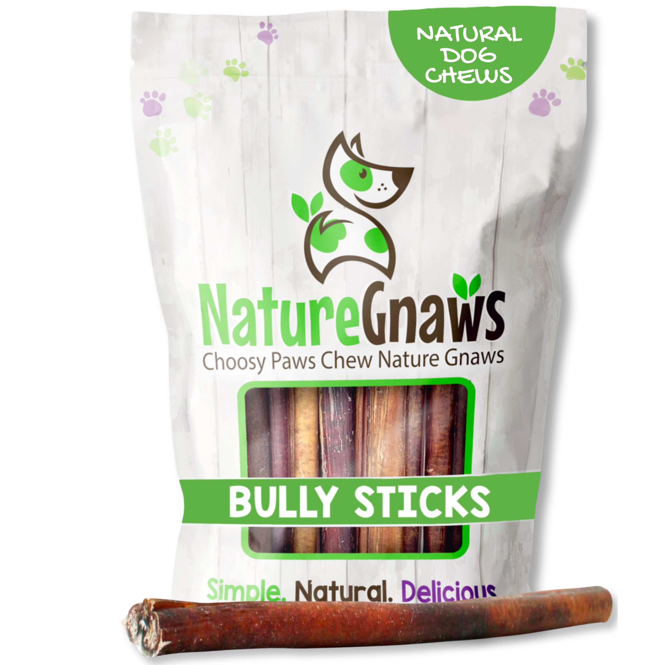 Nature Gnaws Bully Sticks for Dogs 11-12 (8oz) - Mixed Thickness - Long Lasting for Aggressive Chewers and Large Dogs - Natural 