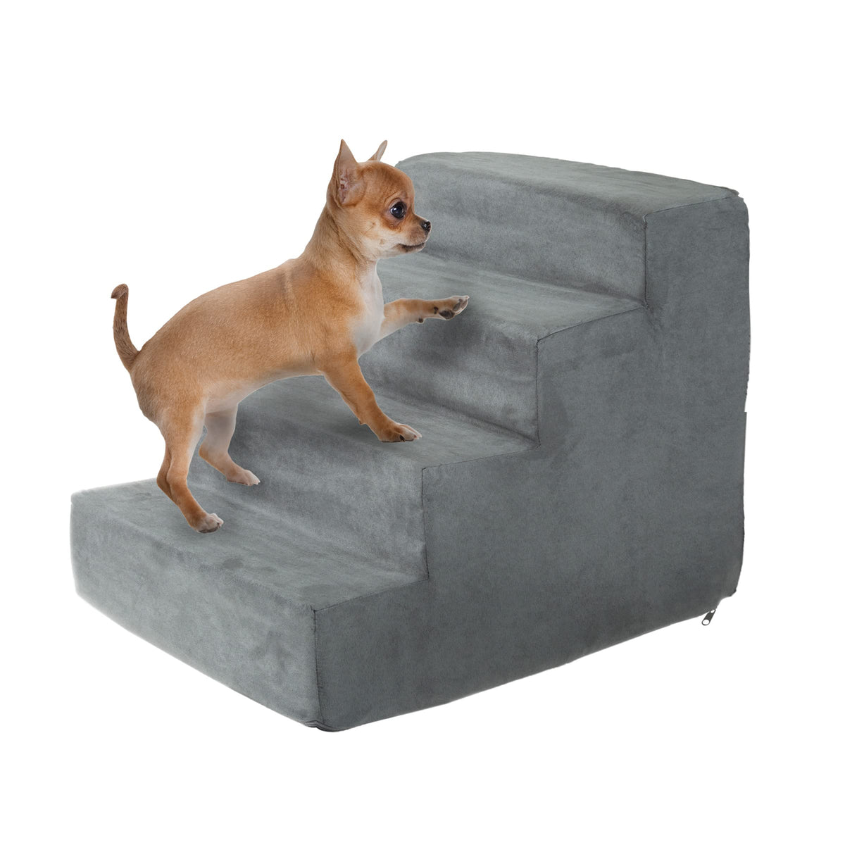 Dog Stairs For Small Dogs - 4-Step Dog Steps For High Bed And Couch - Pet Stairs With Nonslip Bottom, High-Density Foam, And Removable Washable Cover - Cat And Dog Furniture By Petmaker (Gray)