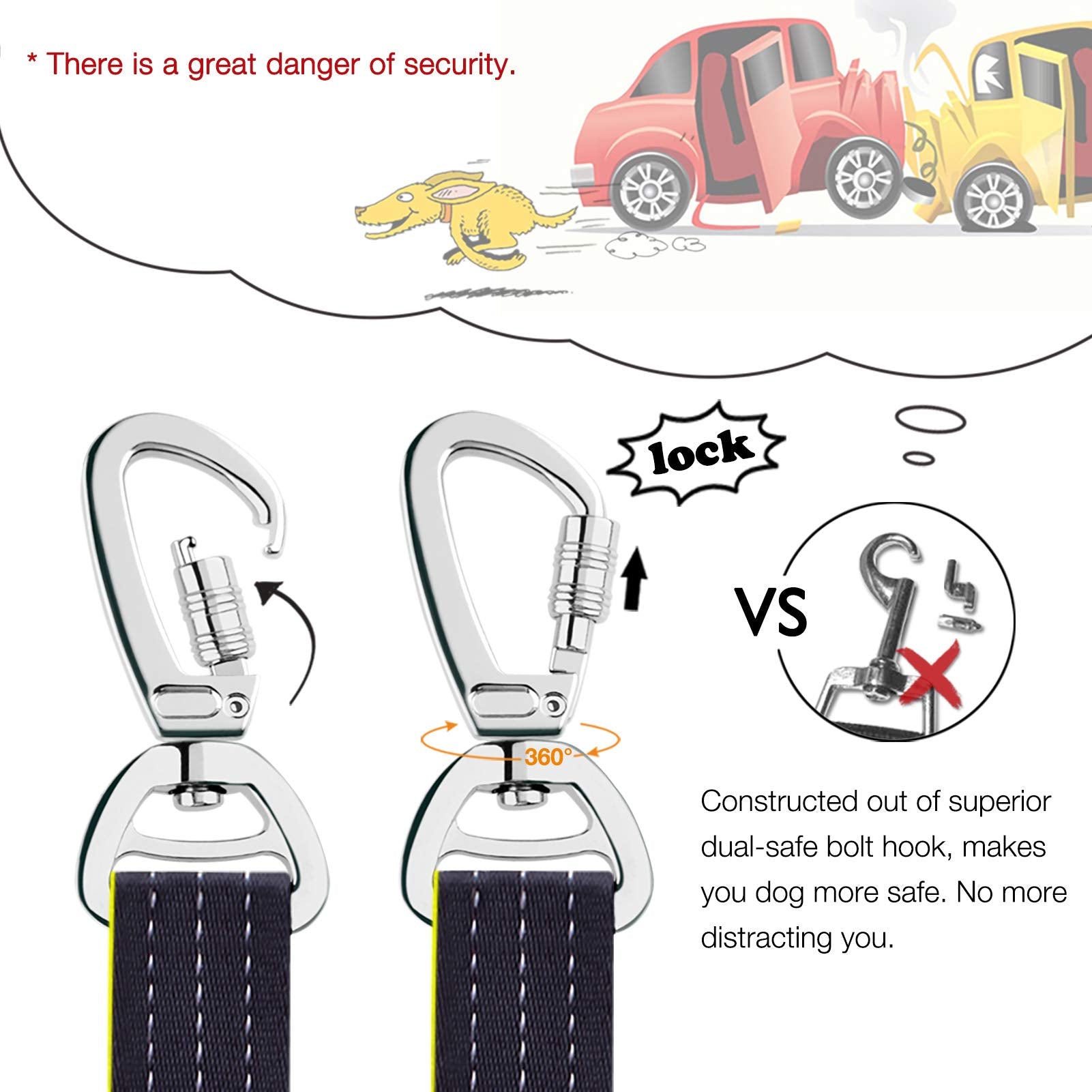 iBuddy Dog Seat Belts for Small/Medium/Large Dogs - Adjustable Nylon Safety Belt with Dual Bolt Hook - 2 Pack (Orange)