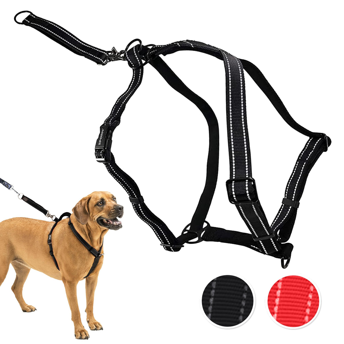 Ultimate Control Dog Harness Large Sized Dog, Black Nylon Large Dog Harness With Detachable Accessory Handle & Leash Extension, No Pull Dog Harness Large Sized Provides By Sporn