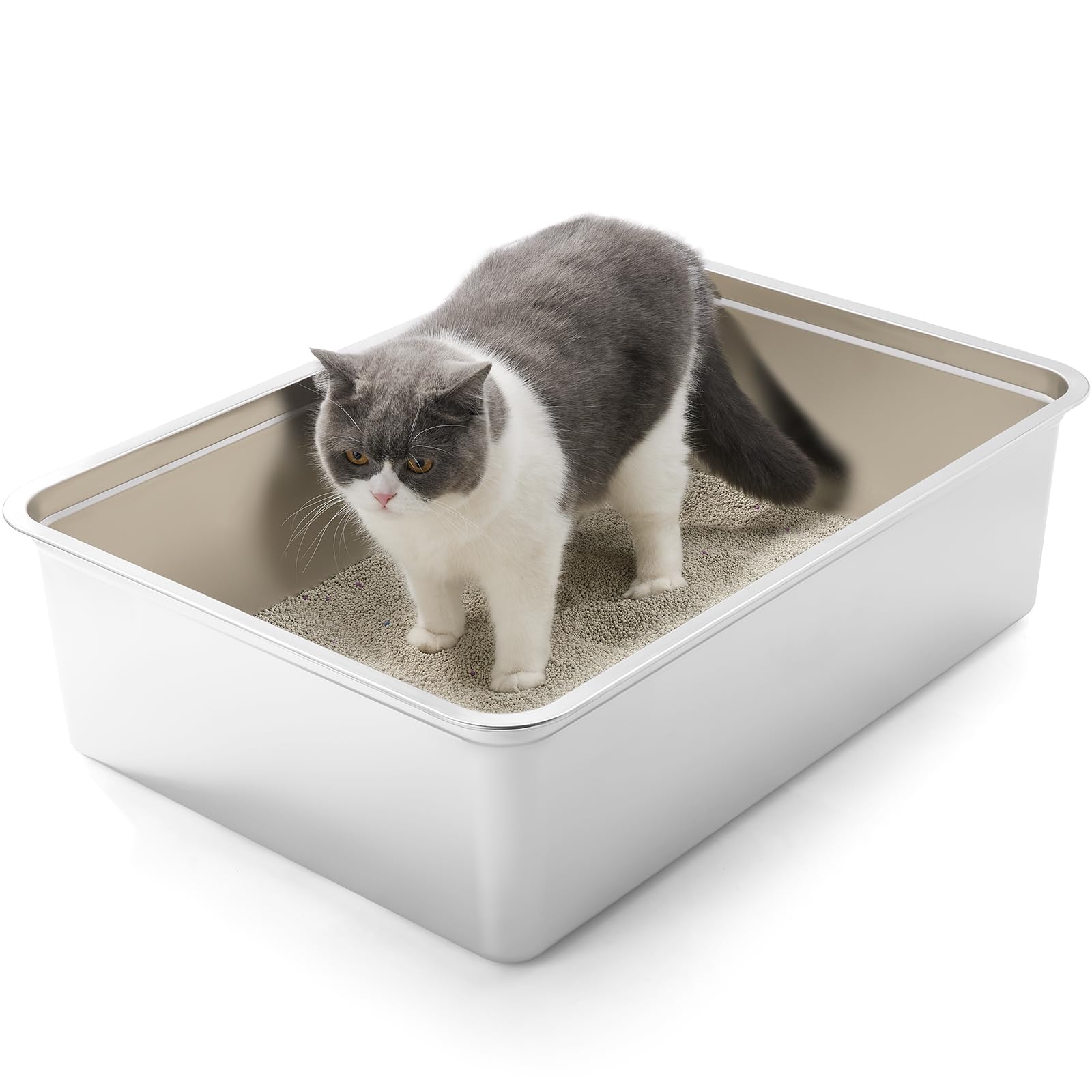 Yangbaga Extra Large Stainless Steel Litter Box, 28 X 20 X 8 Ultimate Metal Cat Litter Box With High Sides, Sturdy Long-Lasting 