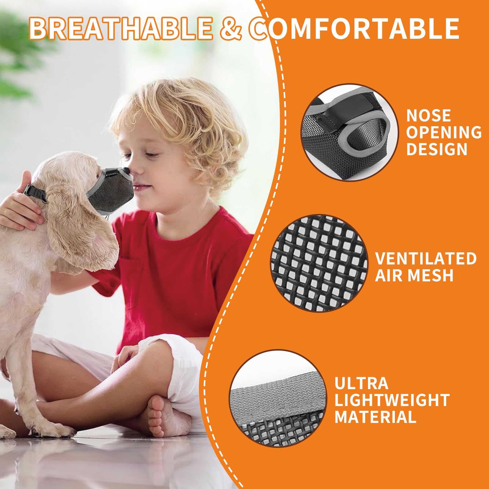 Mollyblos Dog Muzzle,Soft Air Mesh Muzzle For Small Medium Large Dogs,Soft Muzzles For Biting Chewing Fierce Barking,Breathable