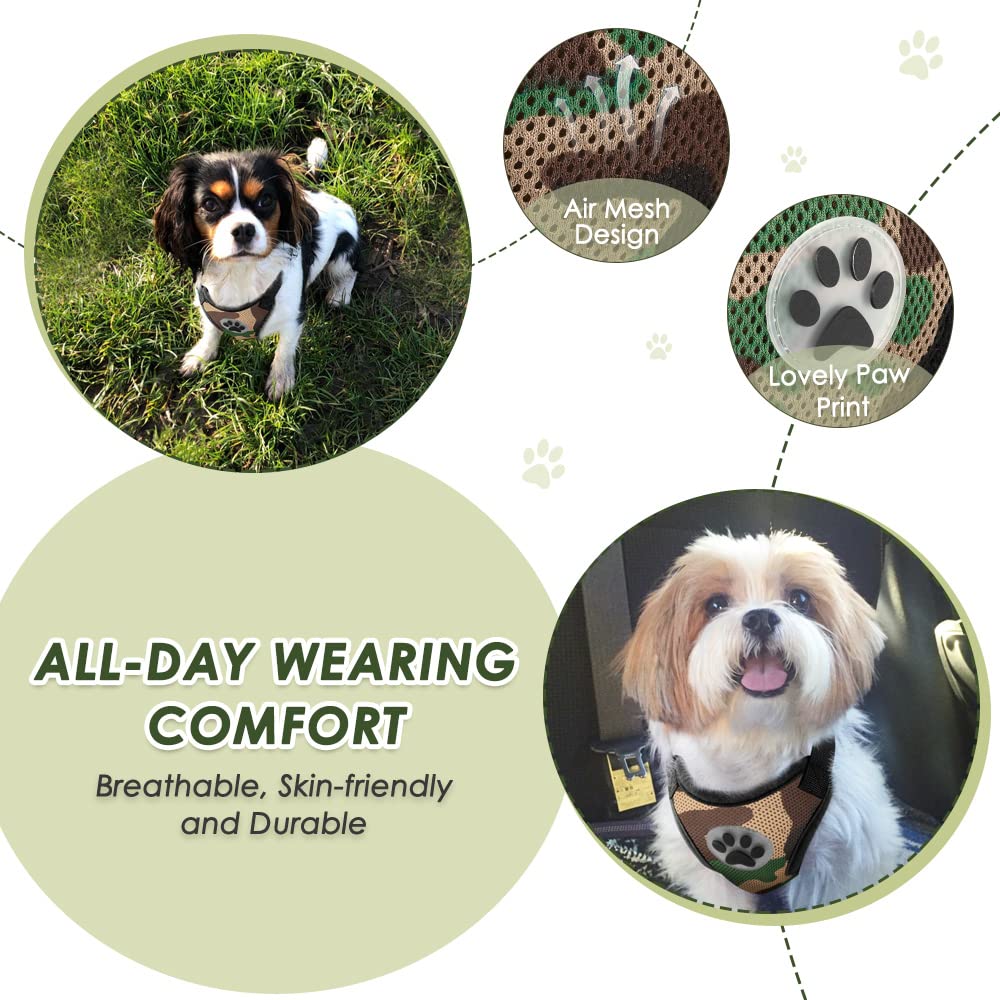 Lukovee Dog Safety Vest Harness With Seatbelt, Dog Car Harness Seat Belt Adjustable Pet Harnesses Double Breathable Mesh Fabric With Car Vehicle Connector Strap For Dog (Small, Camouflage)