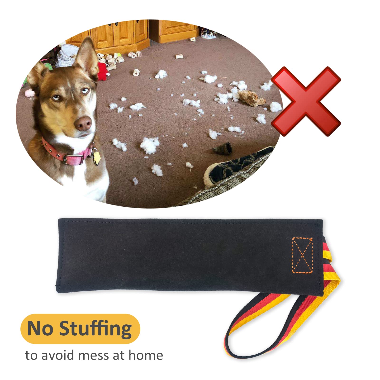 Dewonch No Stuffs Squeaky Leather Bite Tug Toy For Dog Training, K9 Puppy Stuffless Pull Toy With Handle To Build Prey Drive,Tra
