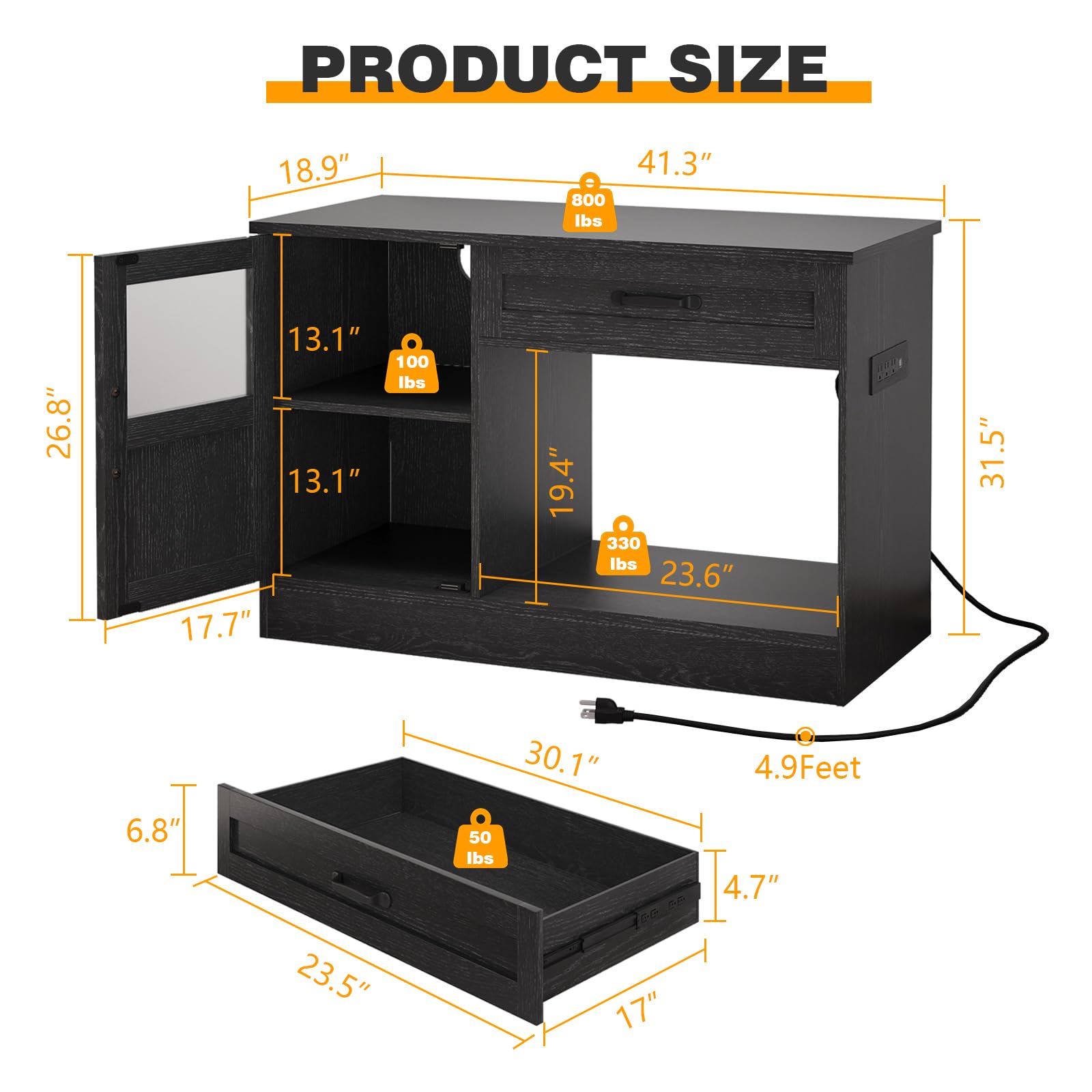 LUMIINOFAMI 40 Gallon Tank Stand, Wooden Aquarium Stand 40 Gallon Fish Tank Stand with Drawer, Reptile Tank Stand with Power Str