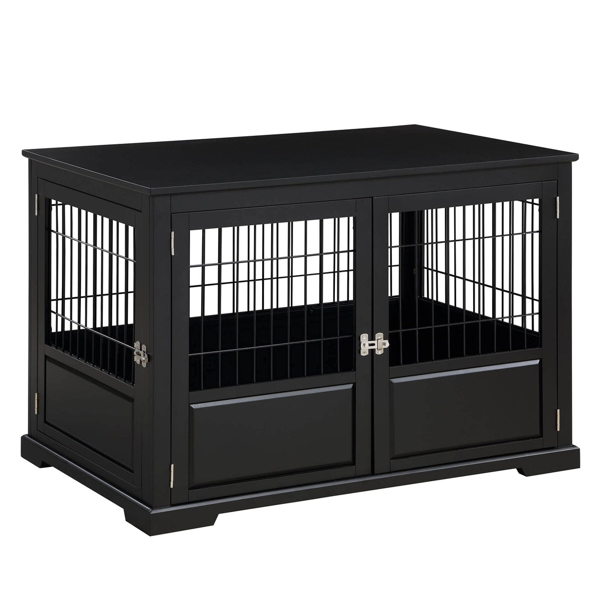 Zoovilla Fairview Framed Panel Design Triple Door Indoor Pet Crate With Removable Plastic Tray, Large - Black